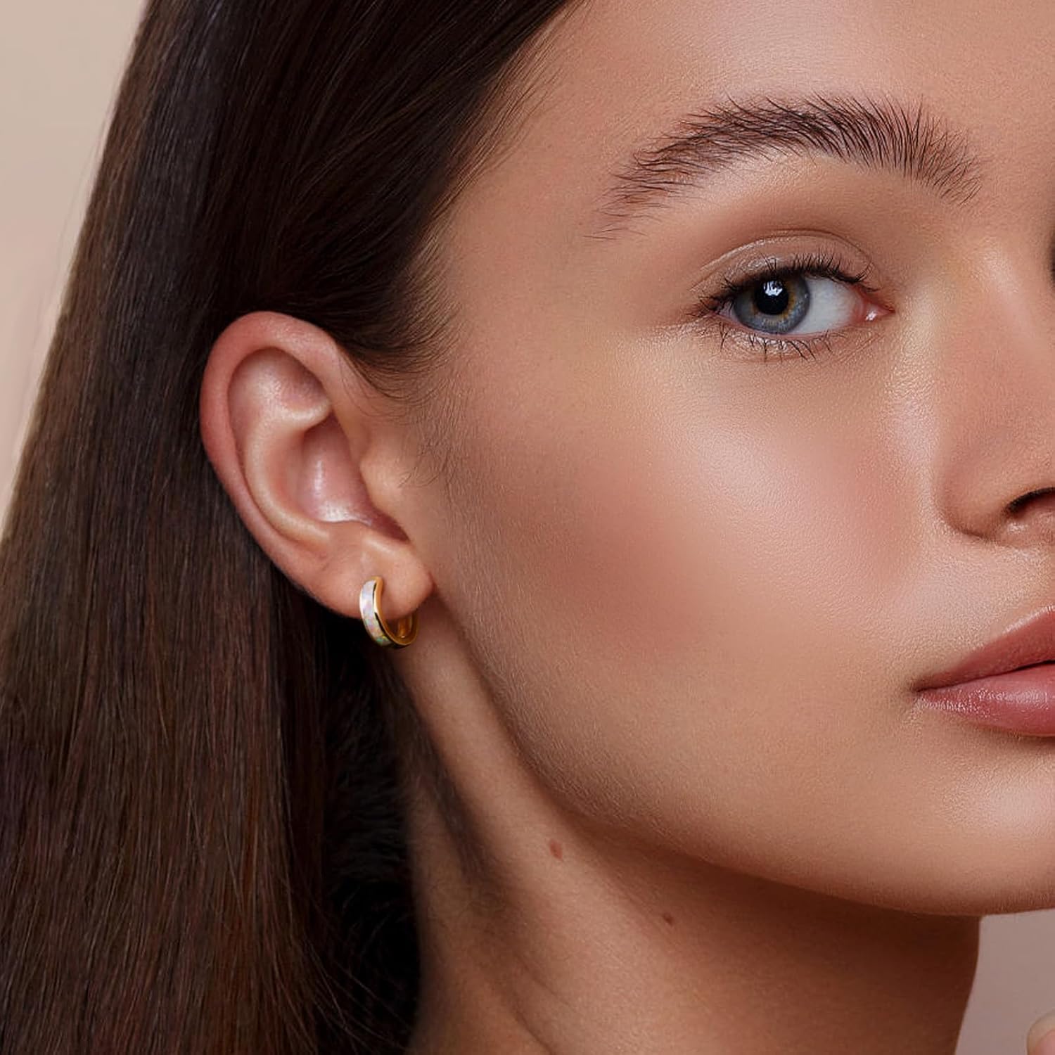 Opal Stud Huggie Hoop Earrings: Hypoallergenic 14K Gold/Silver/Rose Gold Plated Small Hoop Earrings for Women Sensitive Ears - Image 6