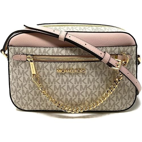 Michael Kors Jet Set Saffiano Leather Crossbody Bag (Vanilla Sig Powder Blush)