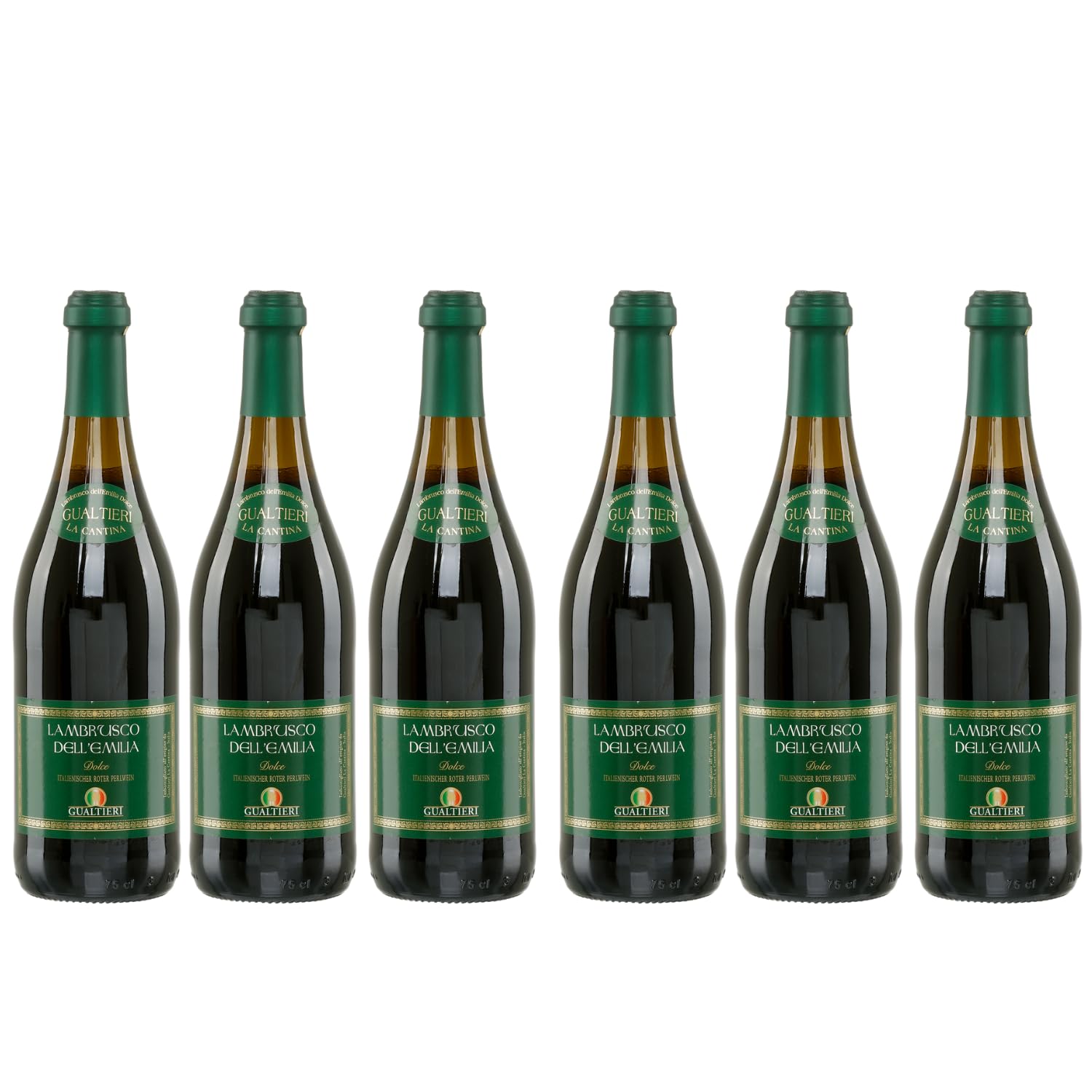 Lambrusco Gualtieri Rosso süß 6x 0,75l Dell Emilia | Roter Perlwein aus Italien | 7,5% Vol.| + 20ml Jassas Olivenöl