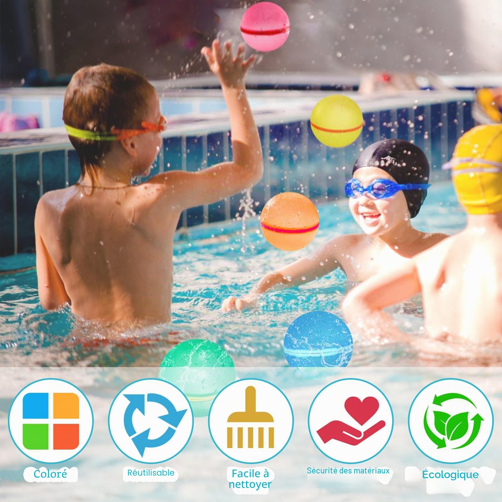 Bombe a eau Réutilisable, 15Pcs Ballons Bombes d'eau à Fermeture Automatique et Remplissage Rapide, Ballon d'eau Reutilisable Jeux d'eau Exterieur pour Enfants Adultes Plage Piscine et Jardin