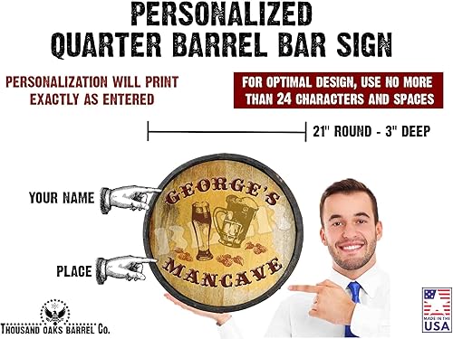 Vista 47 de THOUSAND OAKS BARREL CO. Personaliza el letrero de un cuarto de barril con cócteles de gato negro, barril de vino hecho de madera de roble de alta