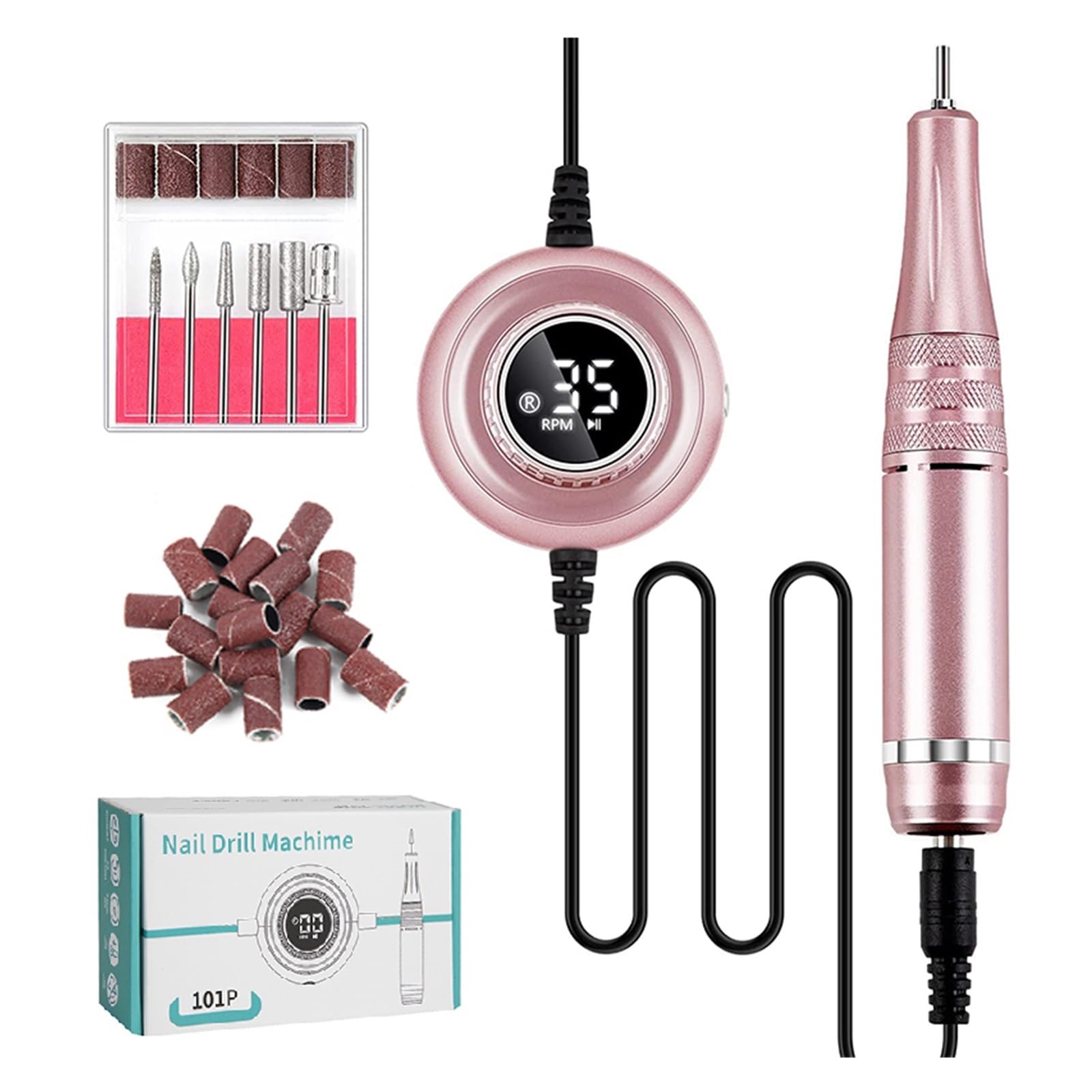 Máquina de manicura 35000 RPM, taladro uñas eléctrico, torno portátil, juego cortador , pulidor en gel, equipo salón ,Baja vibración(101P Pink)