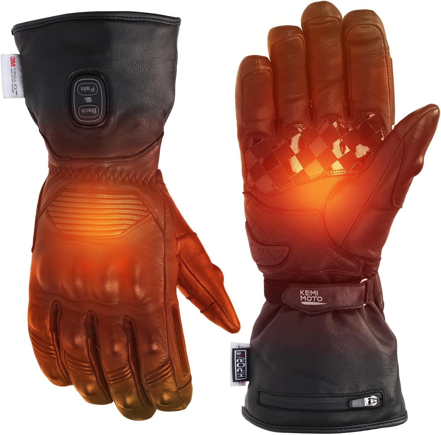 KEMIMOTO Heated Motorcycle Gloves for Men with Hard Protective Shields, Sheepskin Heating Gloves, 7.4V 3000mAh Rechargeable Battery, Waterproof, Touchscreen Compatible