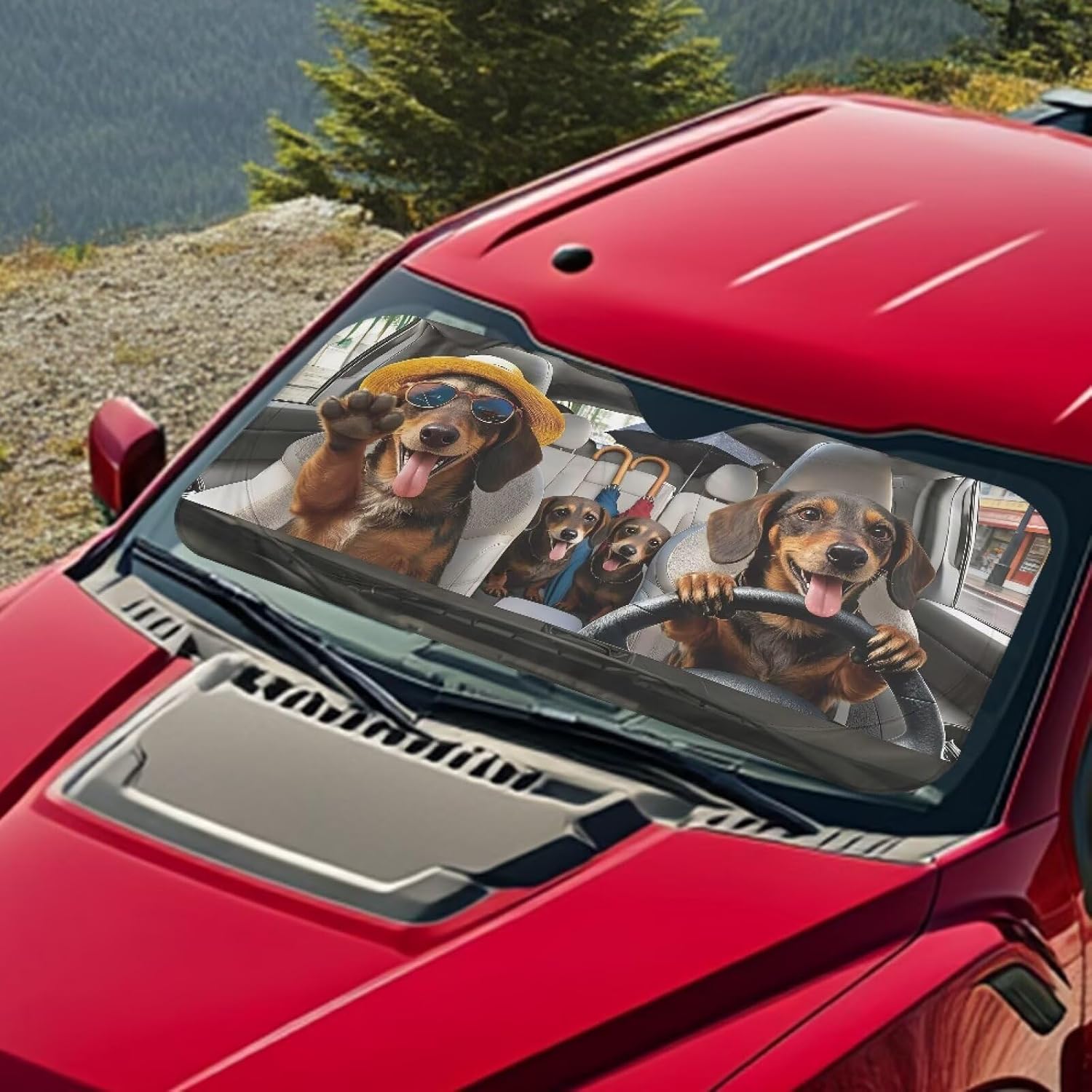 Funny Dachshund Car Windshield Sun Shade Animals Sun Visor for Car Windshield UV-Blocking Heatshield Auto Heat Protection Universal Vehicle Accessories image 4