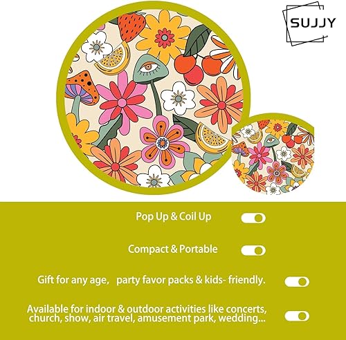 Miniatura 3 de Paquete de 4 ventiladores de mano retro hippie, plegables multifunción, para viajes, eventos, graduaciones, interiores y exteriores (alegre)