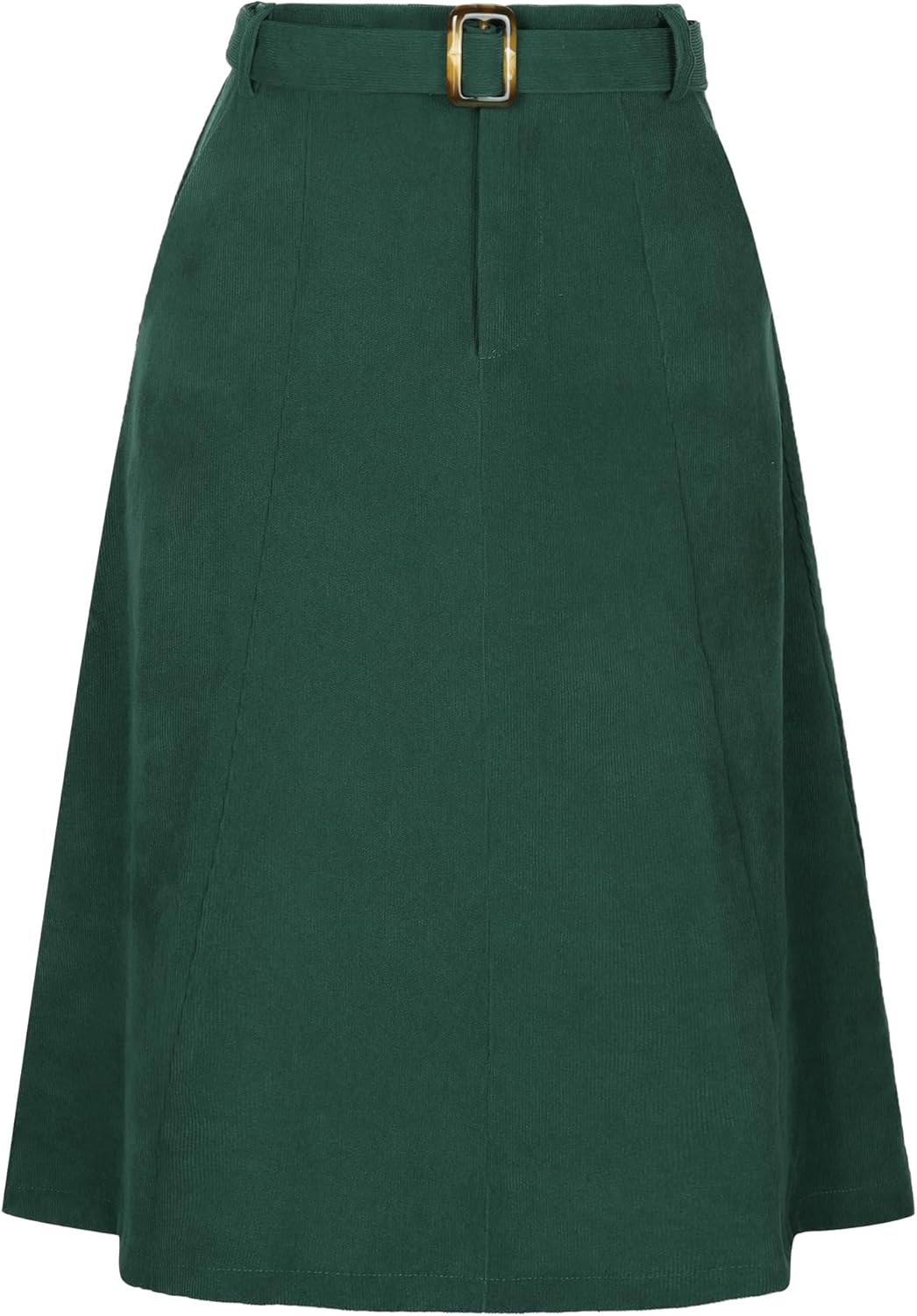 Allegra K Women's High Waist Elastic Back A-Line Belted Winter Fall Midi Corduroy Skirt