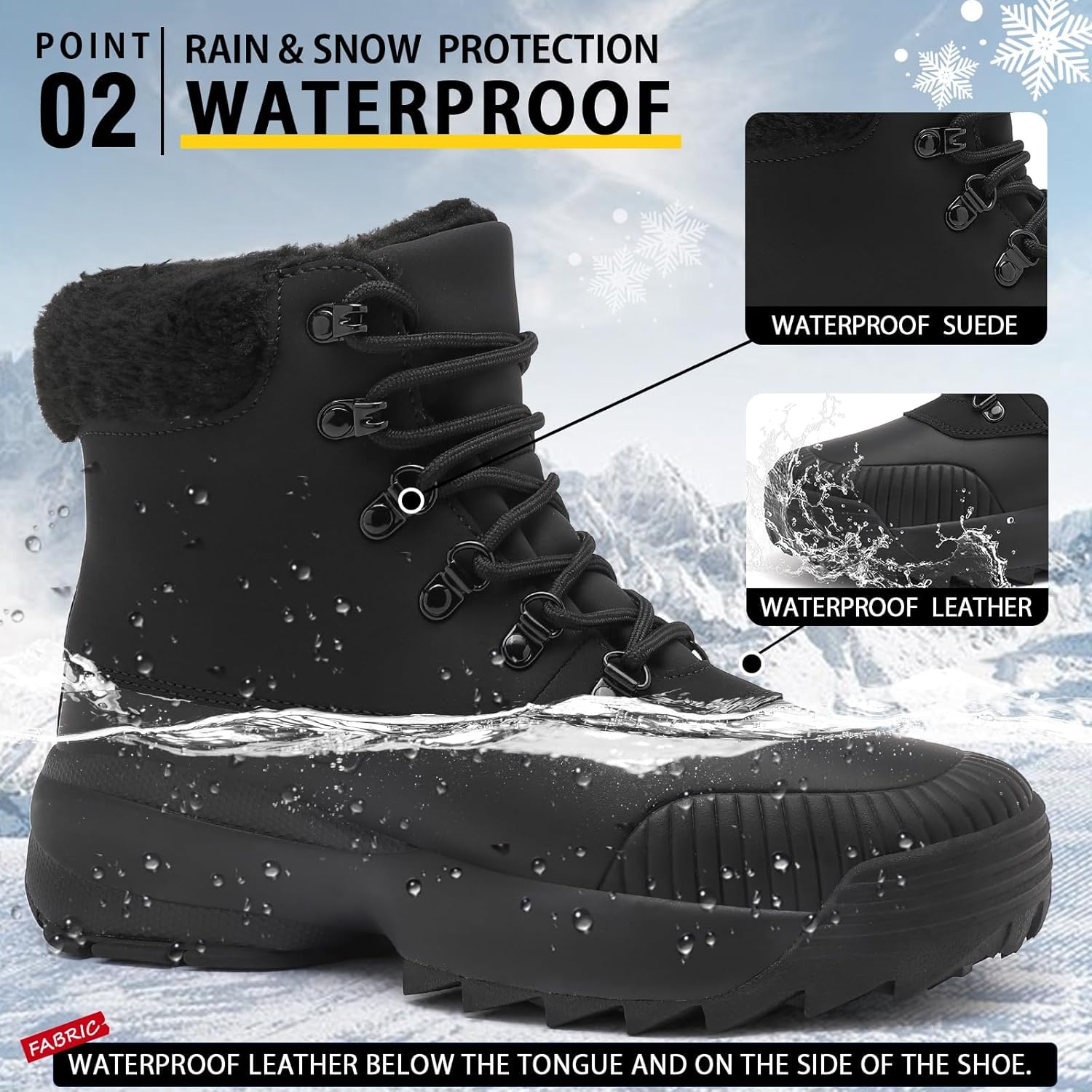 Waterproof Winter Snow Boots for Women丨Insulated-Warm Fur-Lined Booties丨Non-Slip Cushion Outdoor Walking Boots丨Lightweight Comfortable Casual Suede Leather Short Boots - Image 5