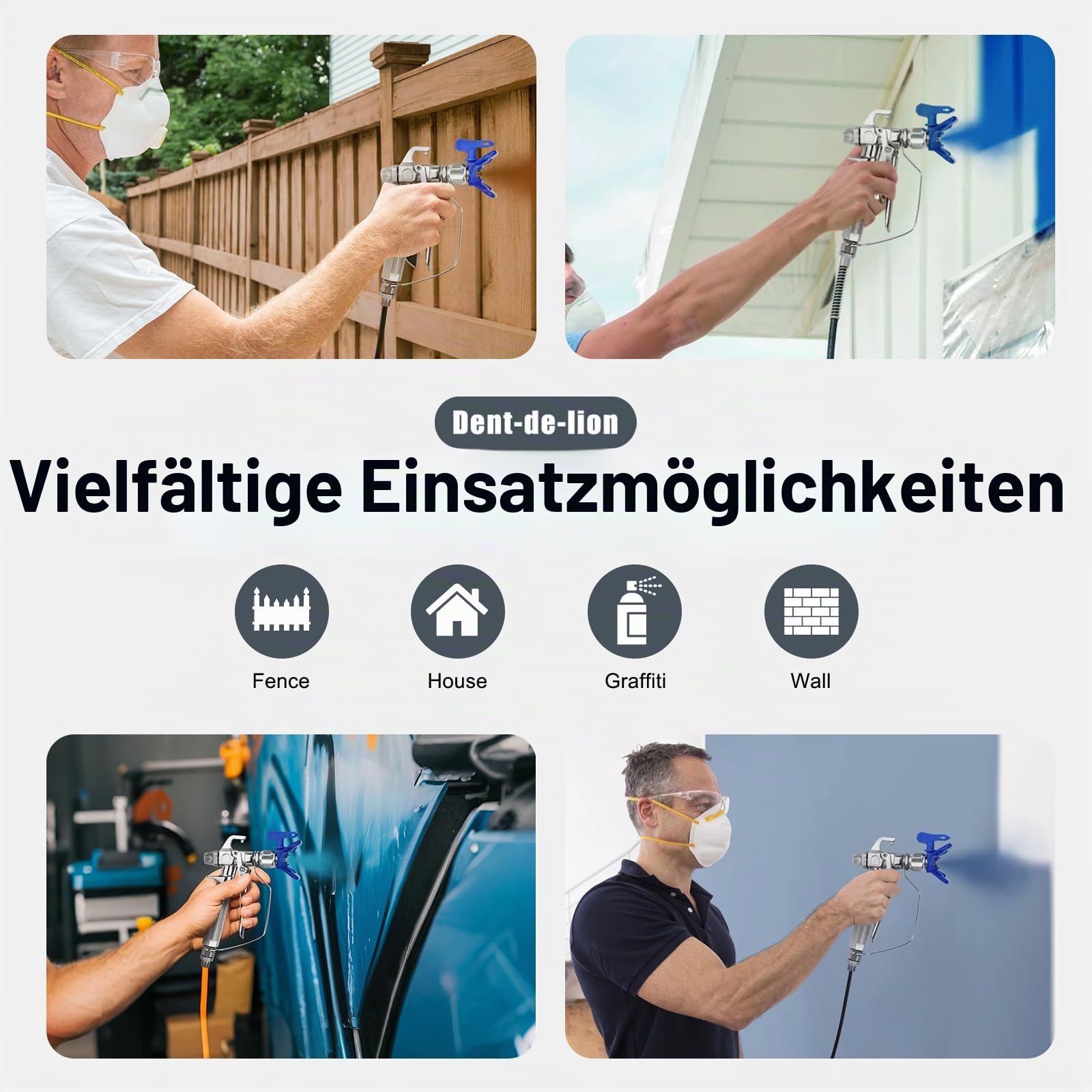 Airless Lackierpistole, Hochdruck, 3600 PSI, 5-teilig, Airless-Lackierpistole, Filter, 5 Düsendüsen, 1 Düsenhalter