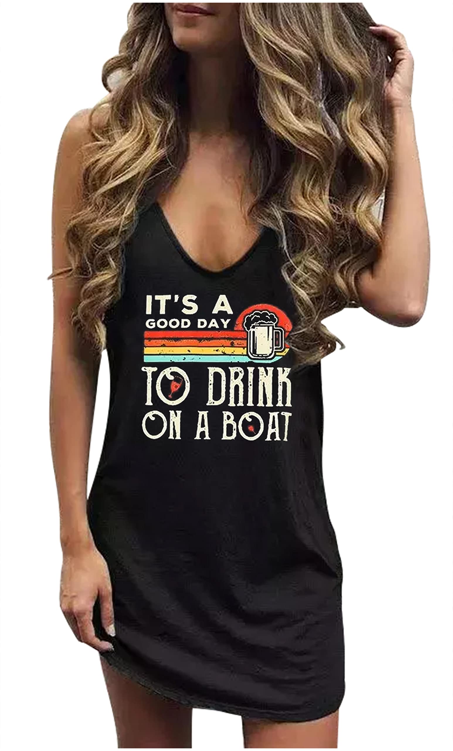 CHUNTIANRAN Mini Dress for Women Swimsuit Coverup Beach Hawaiian Tank Dress