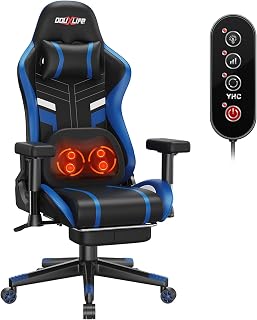 Douxlife Silla Gaming con Masaje de Amasado y Calefacción, Silla Ergonómica para Oficina, Reclinable de 90°-175°, Reposabrazos Ajustables Acolchados en 2D, Capacidad de Carga 181 Kg, Azul