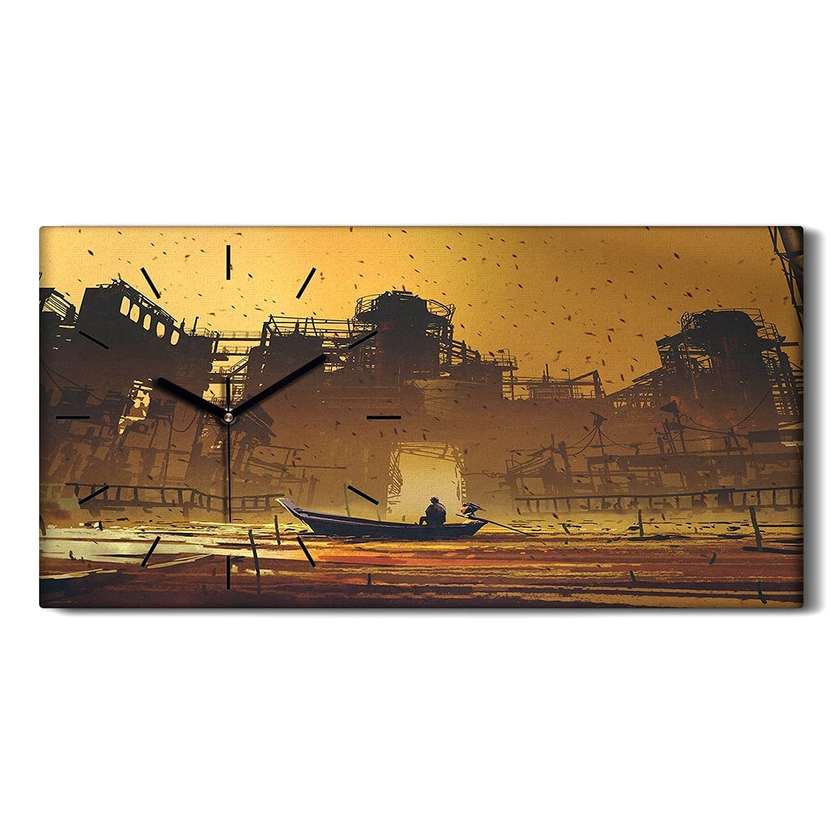 Grand tableau horloge mer 60x30 art mural chambre coucher silencieux