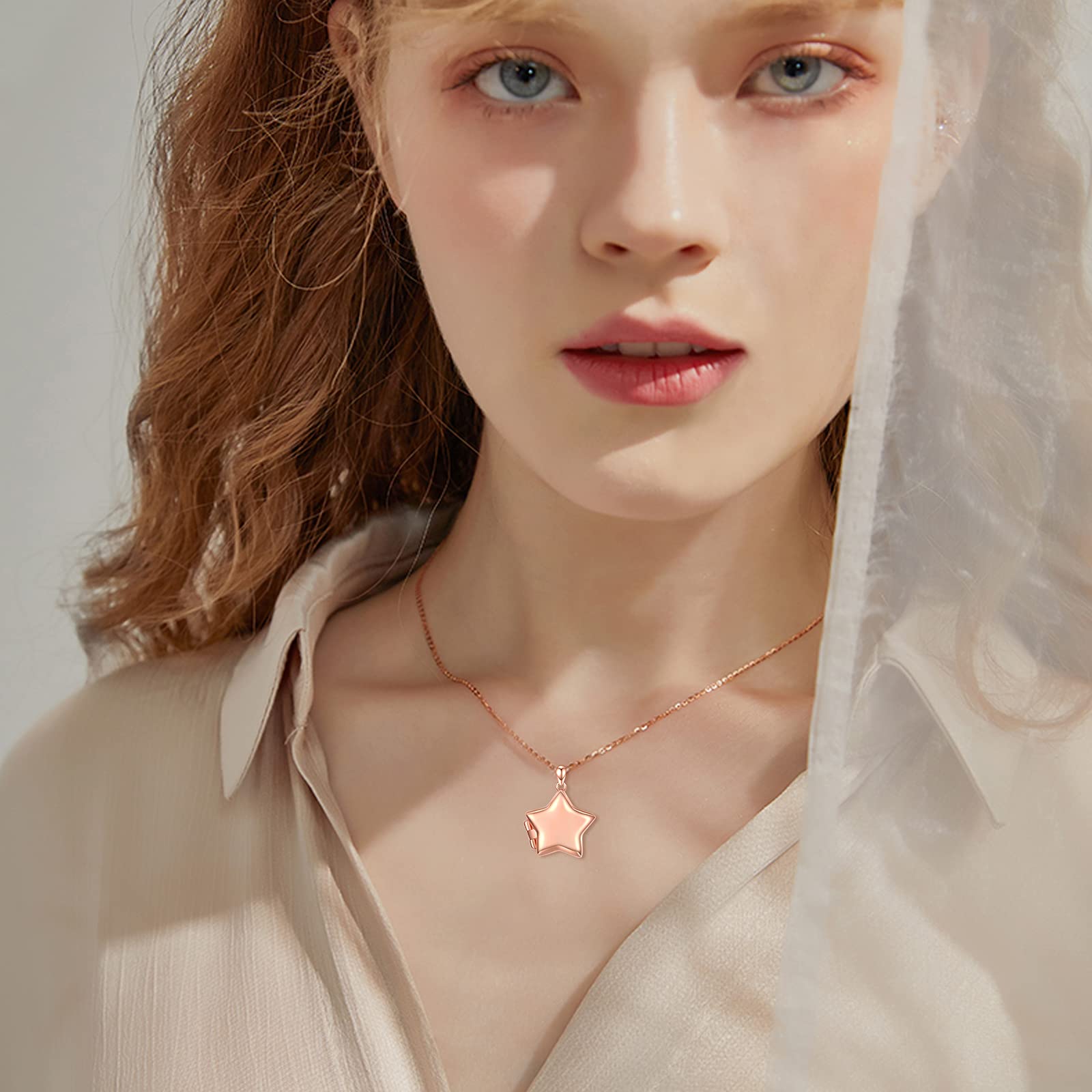 OHAYOO Medaglione apribile per immagini, in argento Sterling 925, a forma di stella, con immagine a forma di stella, ciondolo con foto, amuleto da aprire, per donne, ragazze e bambini
