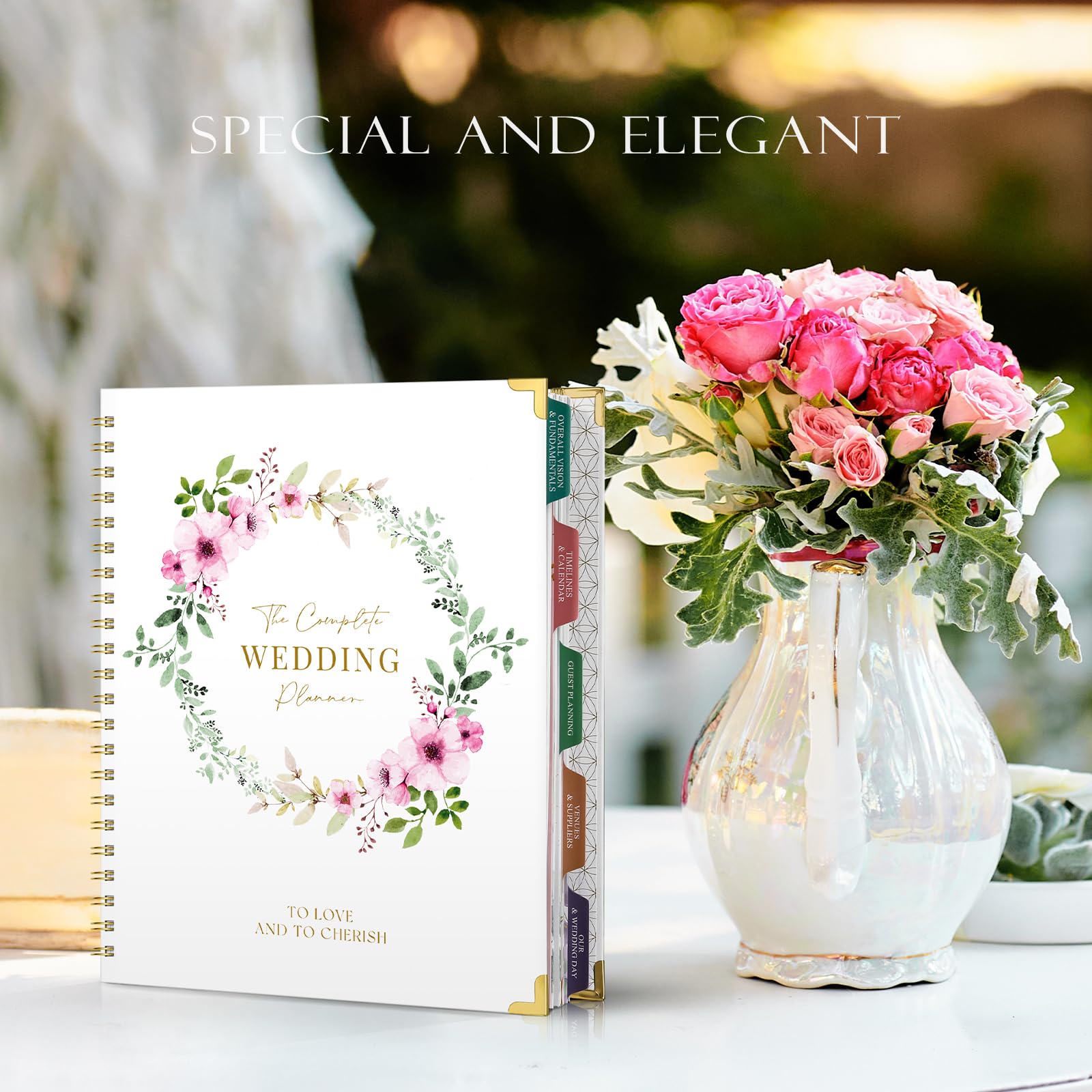 Hochzeitsplaner für Braut – Hochzeitsplanerbuch und Organizer, 21,6 x 27,9 cm, mit Registerkarten, Metallecken, 5 Innentaschen, Aufkleber, Hochzeits-Countdown-Kalender