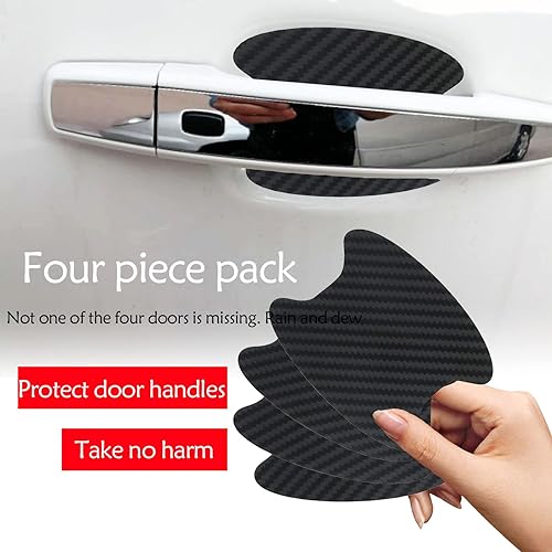 Miniatura 3 de cueclue 4 calcomanías para manija de puerta del interruptor del automóvil, cubierta de fibra de carbono antiarañazos, película protectora universal
