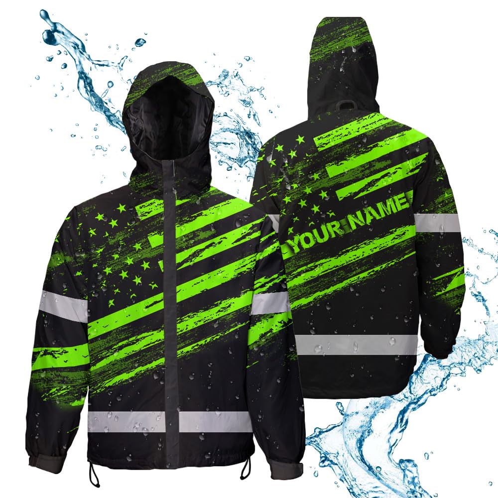 Maddly High Visibility Jacket, Waterproof Reflective Hi Vis safety Jacket with Hood for Men, Women, Outdoor Worker, Trucker