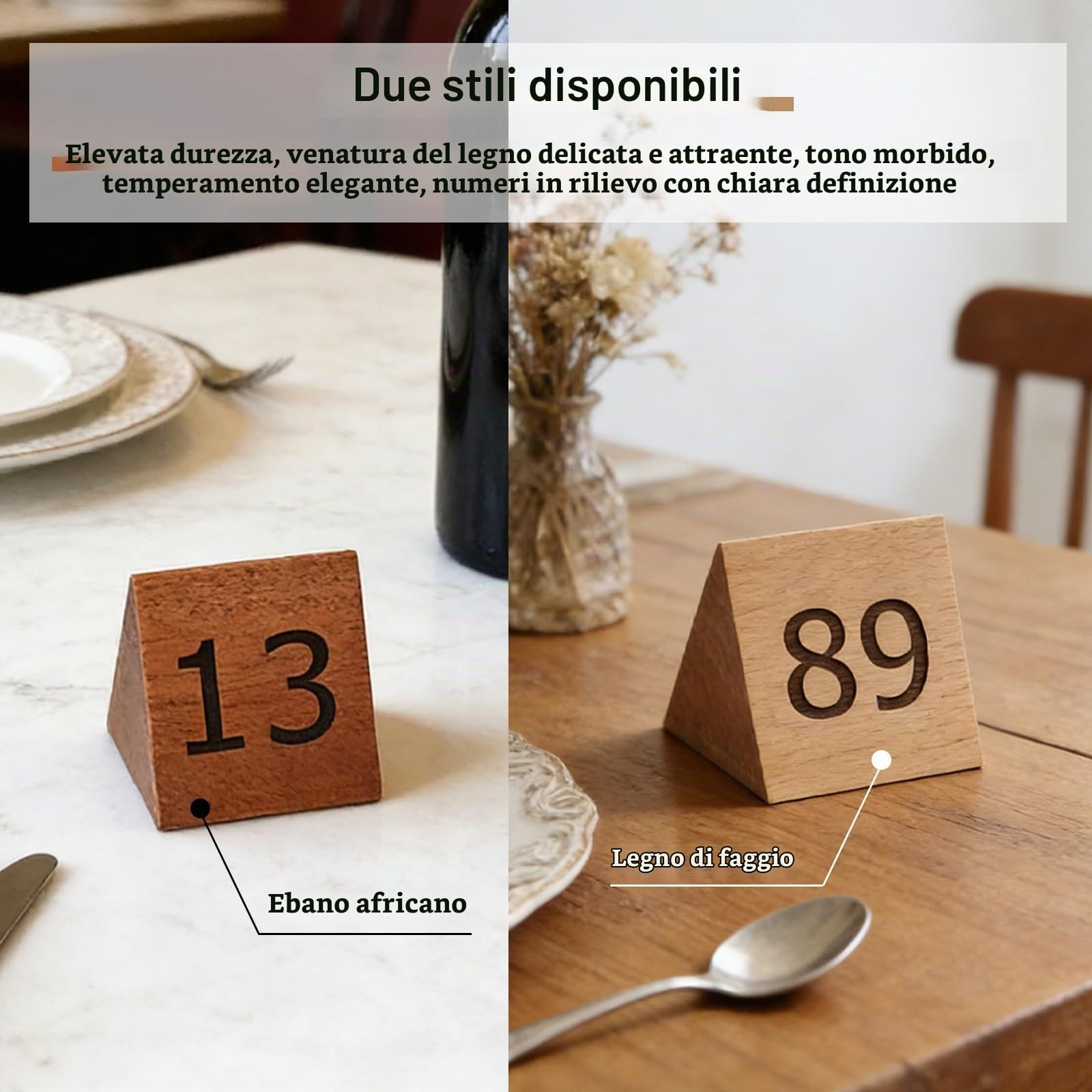 Segnatavolo Numerato in Legno 60mm x 50mm per Ristotante, Confezione da 10 1-10/11-20... Supporti per Numeri da Tavolo in Legno, per Matrimoni, Ristoranti, Bar(Light Wood,31-40)