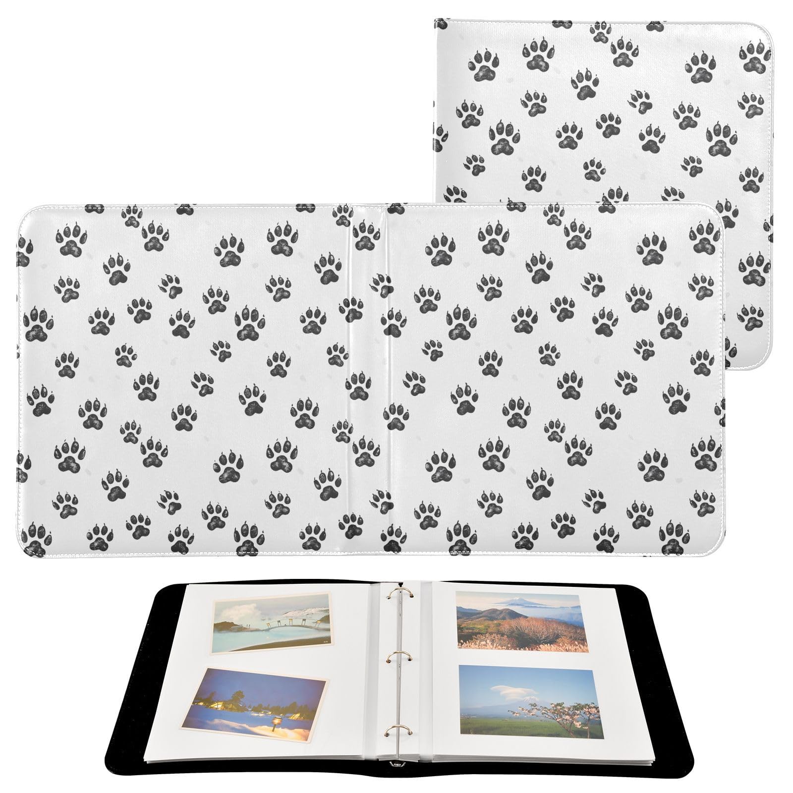 JIPONI Bear Footprint Large Photo Album, DIY Leather Cover Scrapbook Albums for 4x6 5x7 6x8 Pictures, Self Adhesive Memory Book for Wedding, Baby, Family