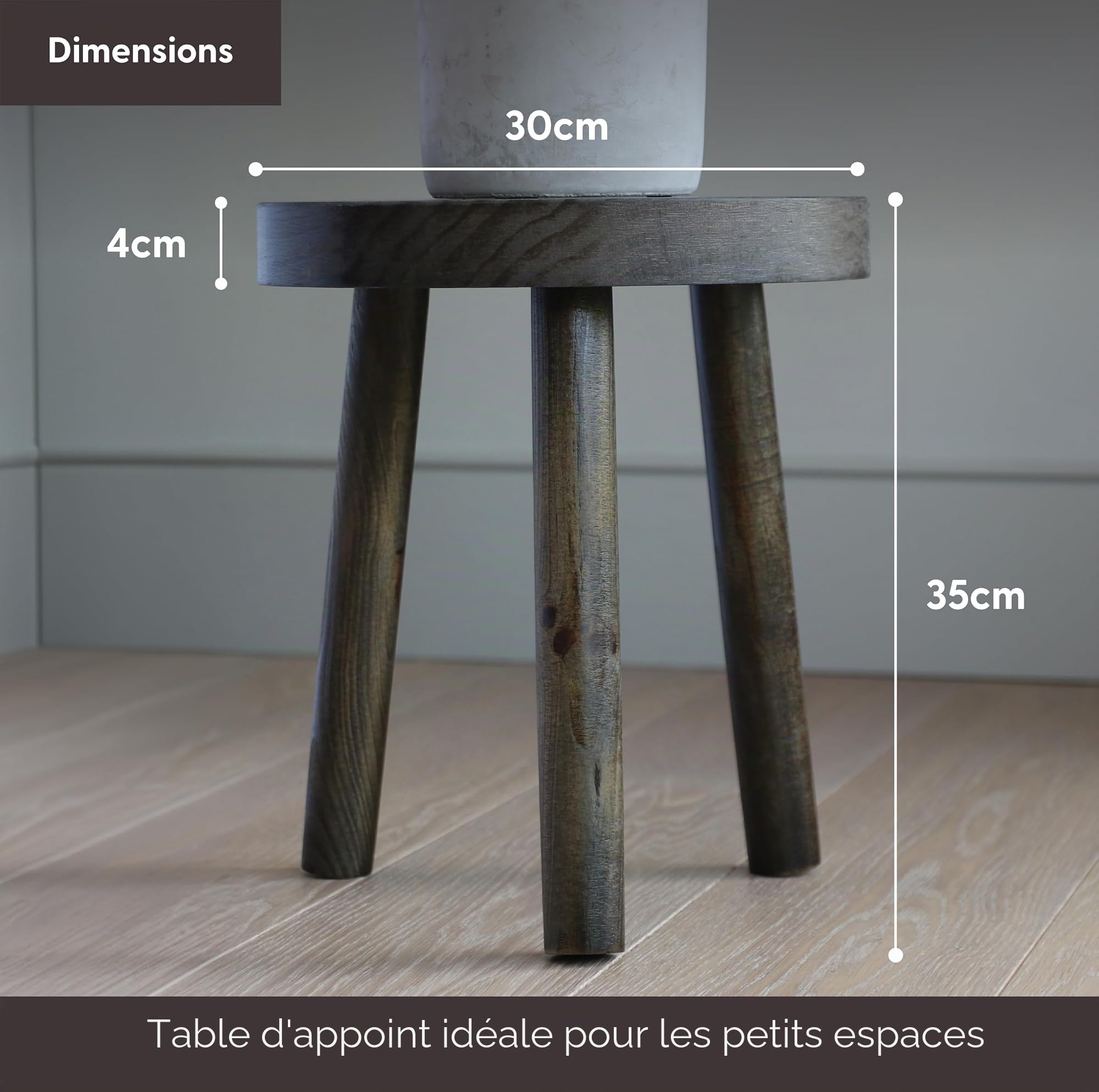 Eden Creations Tabouret en bois – Table d'appoint idéale pour le salon, support de plantes d'intérieur, petite table de chevet ou table de salle de bain, mini table (35 cm)