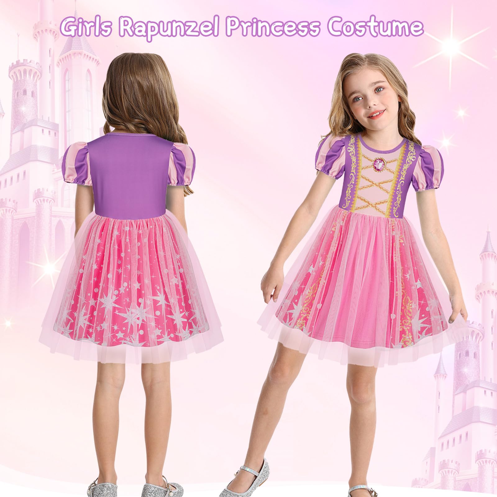 Berich Princess Purple Costume Kids Dressing up Clothes Princess Costumes for Girls Halloween Outfits Christmas Gifts World Book Day Costumes for Girls Dress up 4-5 Years(Purple,120) - Image 3