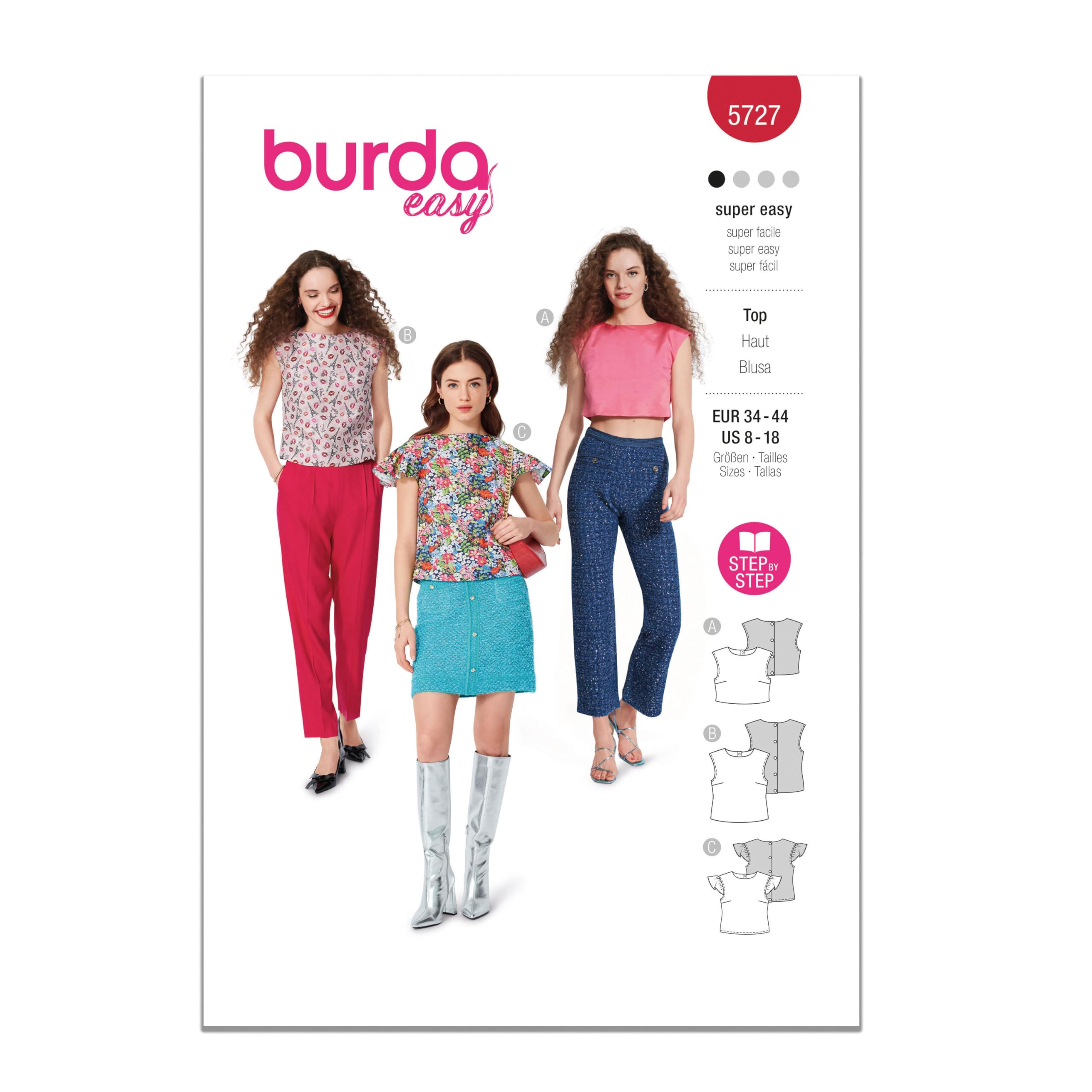 BURDA 5727 MISSES BLOUSE Sewing Pattern Sizes 8 - 18 Skill: SUPER EASY