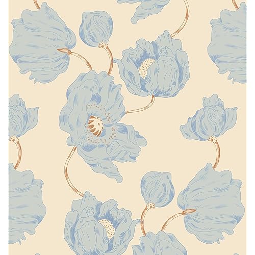 GloryTik Floral Wallpaper Peel and Stick Vintage Contact Paper Beige Self Adhesive Removable Waterproof Wall Paper for Bedroom Bathroom Cabinets Home Walls Decoration Vinyl Roll 16.14" X 78.7"