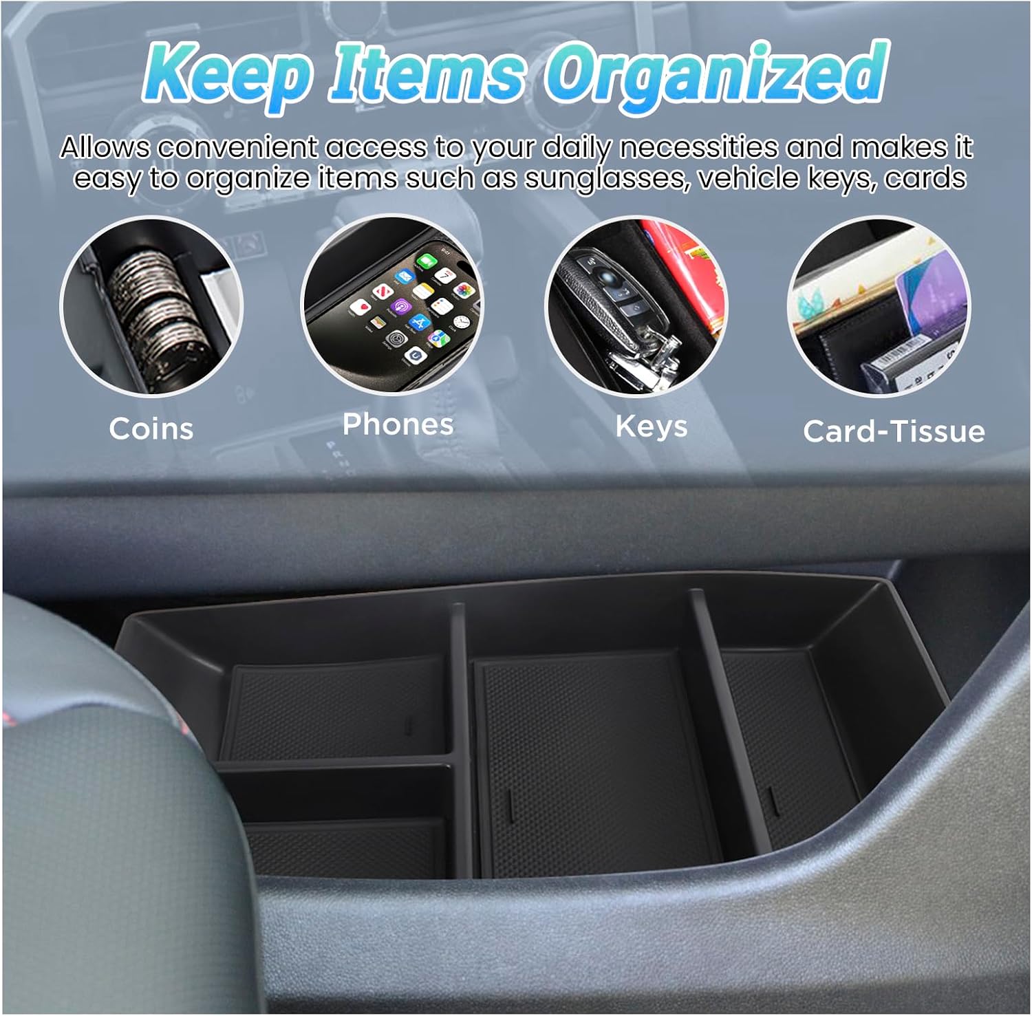 Lower Center Console Organizer Tray Compatible with 2024 2025 2026 Chevy Traverse Interior Accessories, Armrest Bottom Tray Storage Box for Cell Phone and Vehicle Key