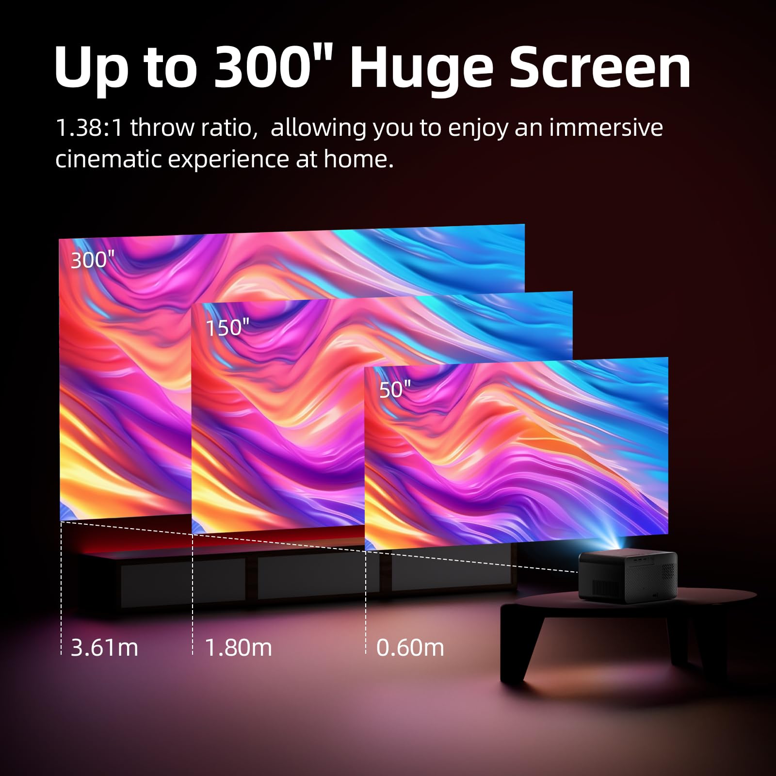 Bettdow Proiettore intelligente 4K, Full HD 1080P, autofocus/correzione trapezoidale, 900 ANSI lumen videoproiettore con WiFi6 & BT 5.0, 300 pollici, proiettore per home theater, nero