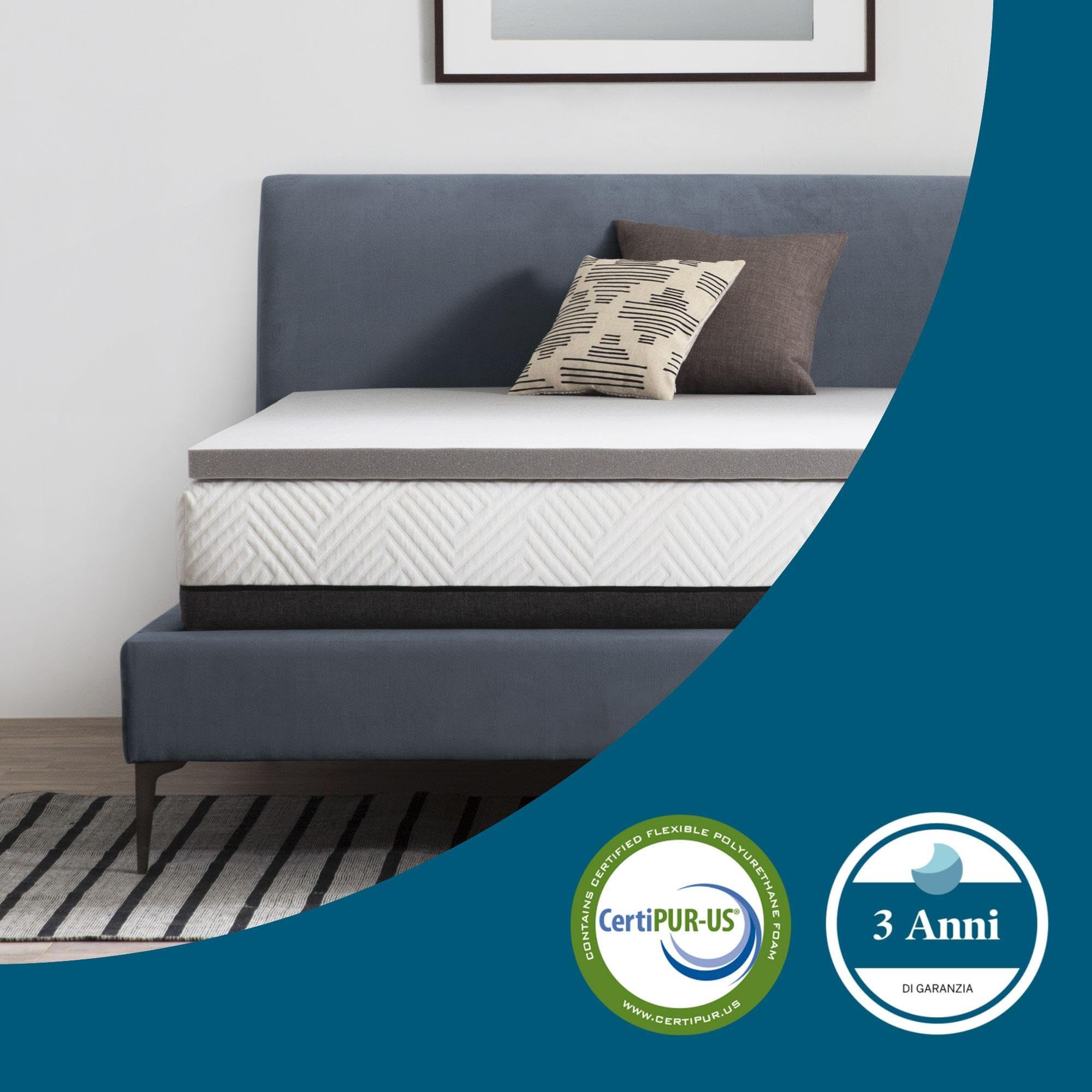 LUCID Topper 5 cm in memory foam gel rinfrescante e fibra di bambù, Una Piazza e mezza, 120 x 200 cm