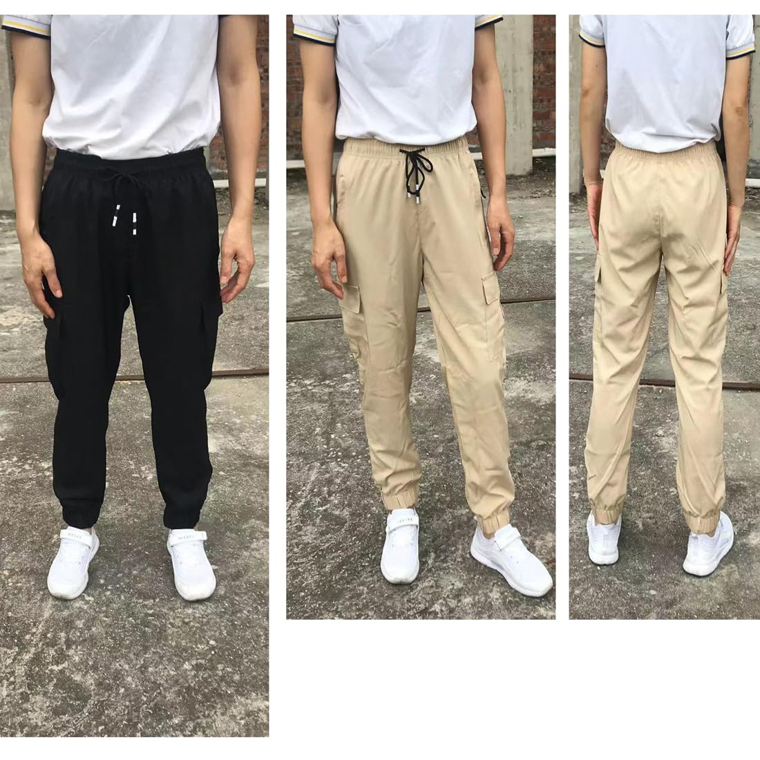 Pantalones cargo para niños y niñas, con bolsillos con cremallera, cintura elástica, pantalones casuales para la escuela