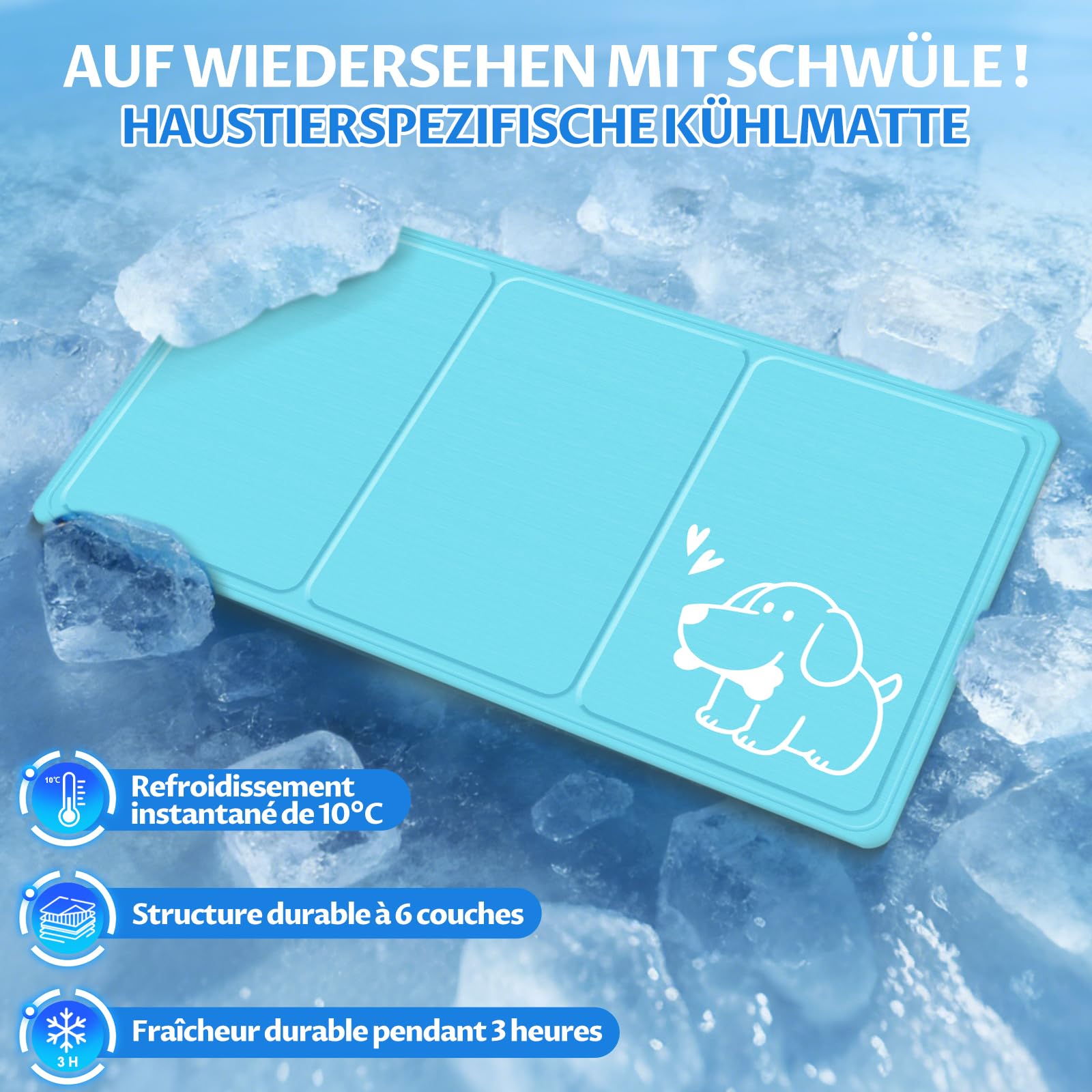 JONRRYIN Refreshing Mat for Dogs Cats and Cats 50 x 65 cm Self-Cooling Gel Mat Waterproof Foldable Easy to Clean for Dogs, Cats and Puppies (M) - 3