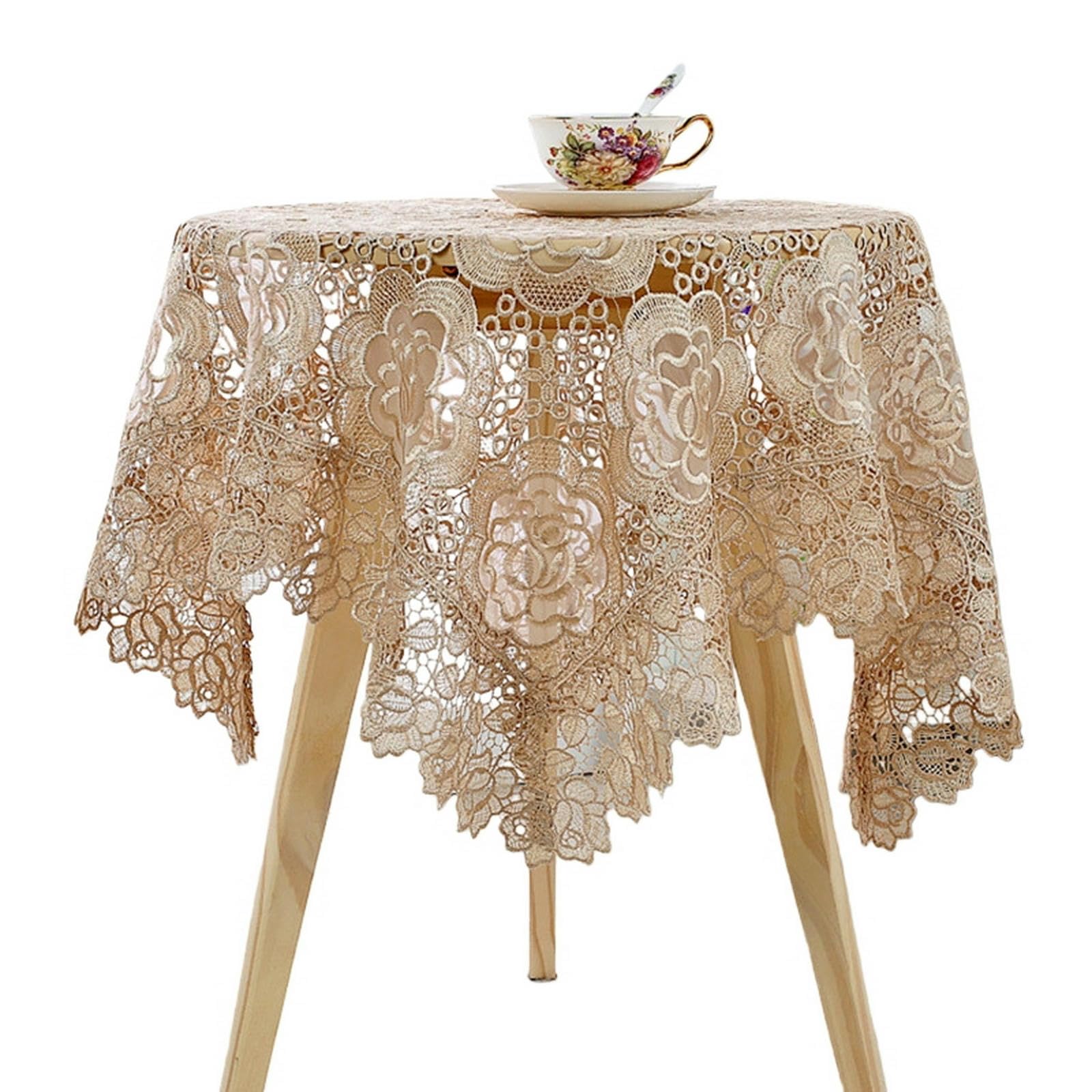 tovaglia in Pizzo Vintage Chic Ricamata per Tavoli da Pranzo Lunghi Banchetti Nuziali-marrone-150 * 250 Cm