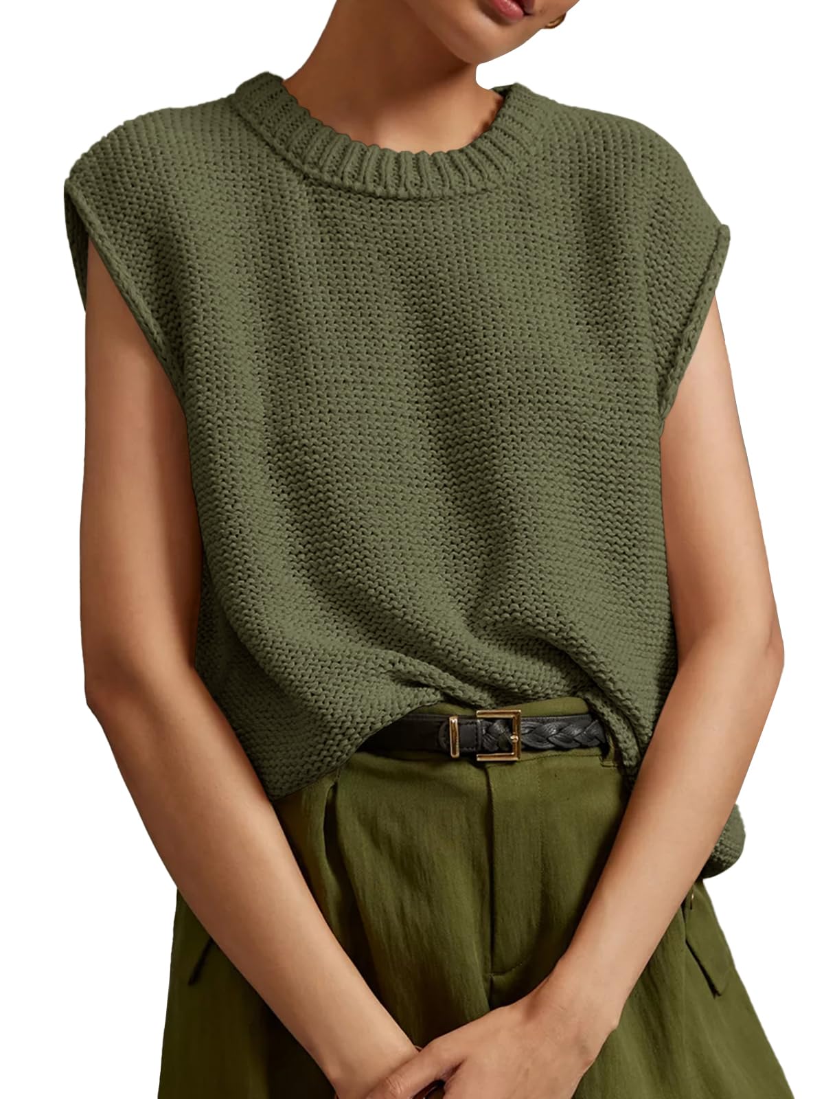 Womens Sleeveless Crewneck Sweaters Ribbed Knit Tank Tops 2024 Trendy Sweater Vest-image-23