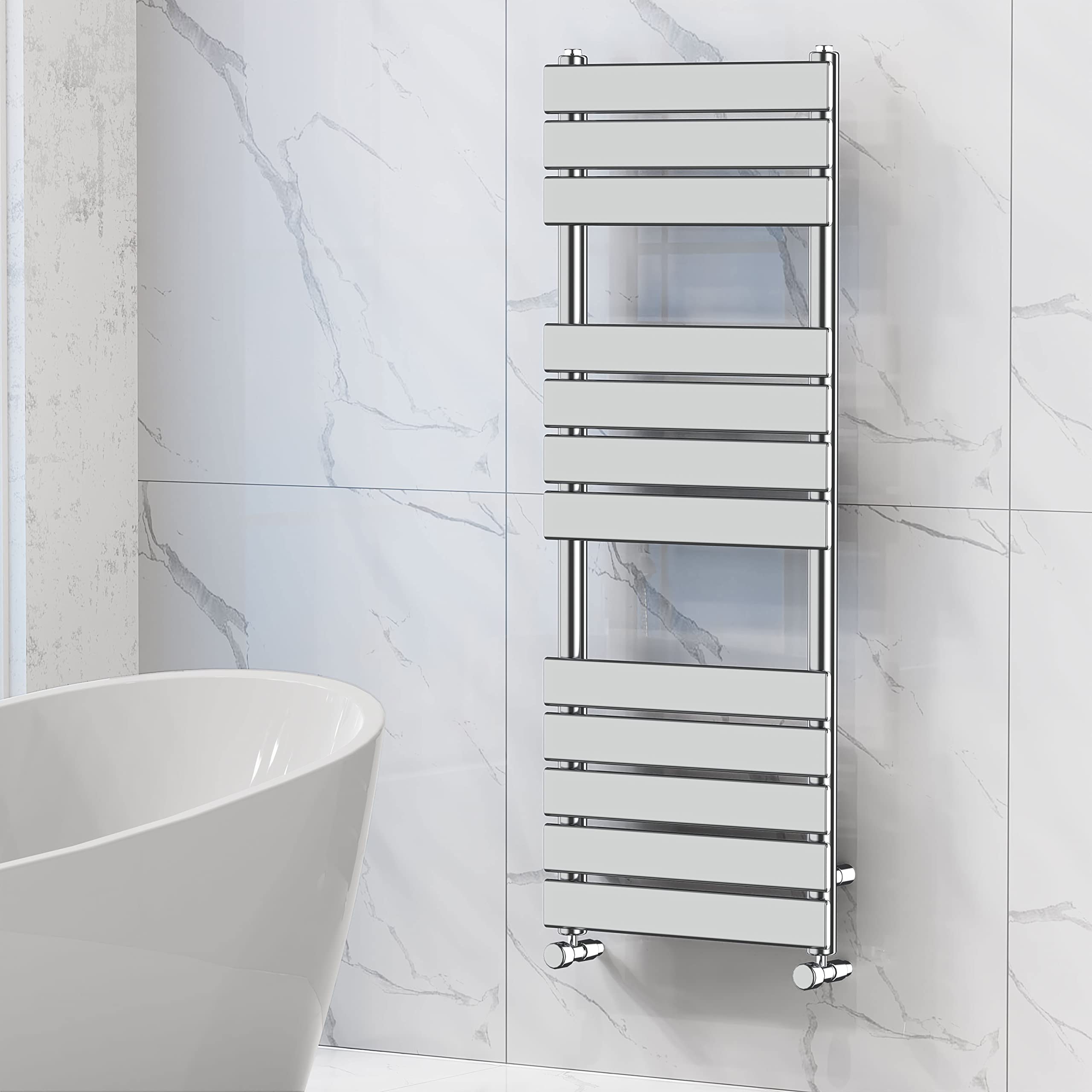NRG Designer Bathroom Flat Panel Heated Towel Rail Radiator Modern Central Heating Warmer Wall Mounted Ladder Rad 1200×450mm Chrome — image 1