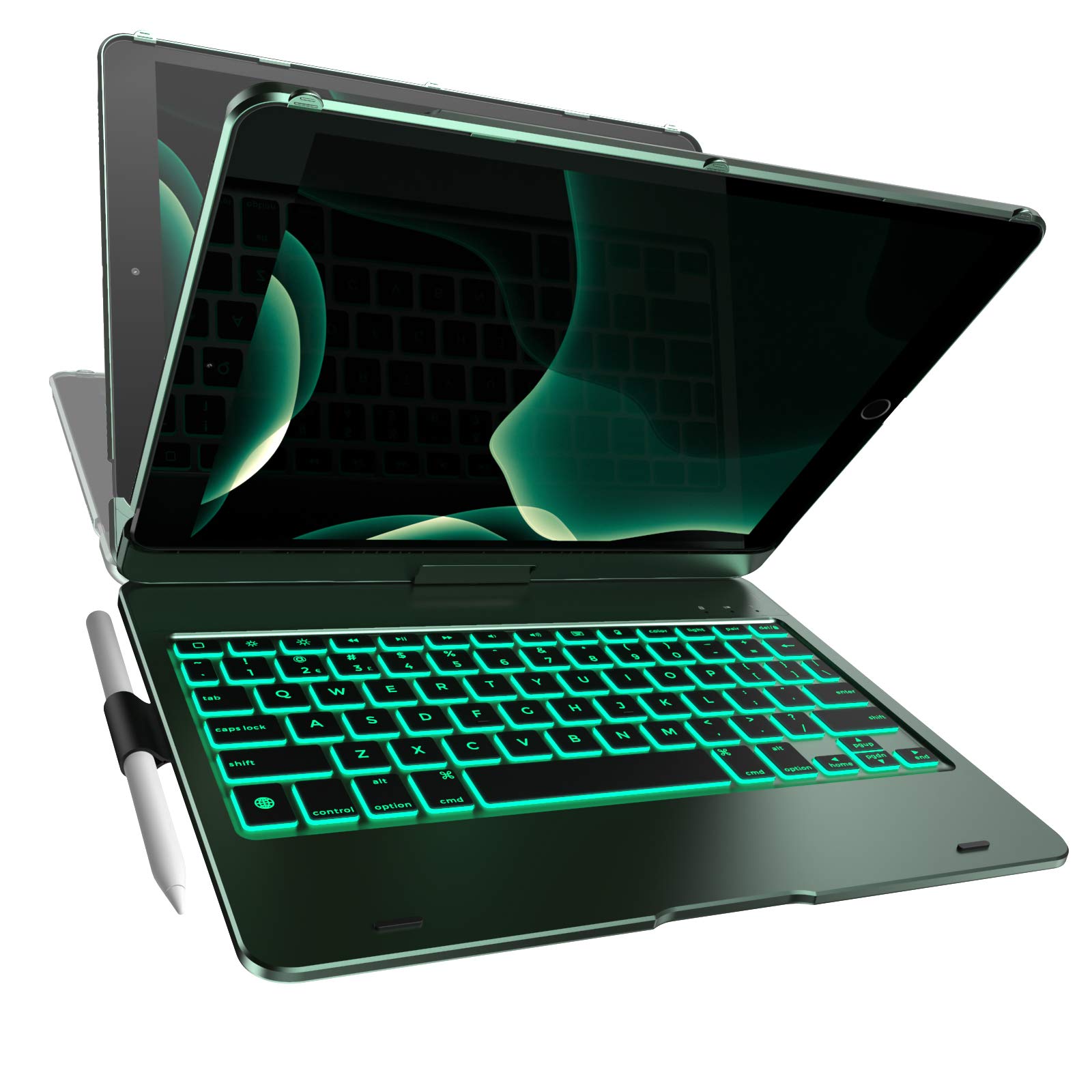 YEKBEE Case with Keyboard for iPad 9th Generation (10.2", 2021) | 360° | 7 Modes | Backlit | 12 Colors | Thin, Light & Protective for iPad 9, 8th & 7th Gen, Air 3, Pro 10.5 with Pencil Holder