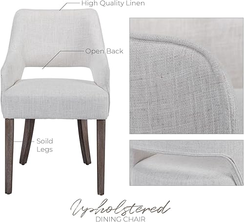 Miniatura 5 de Juego de 2 sillas de comedor modernas, tapizadas, de lino, con respaldo abierto medio y patas de madera, sillón para el hogar, cocina y restaurante,