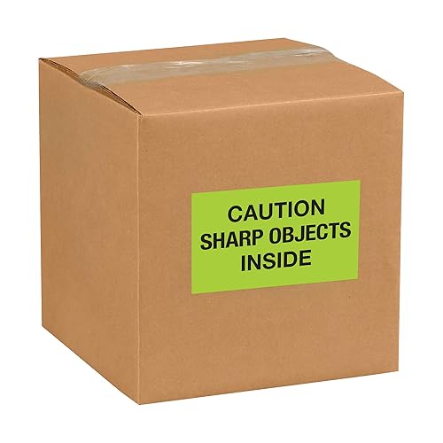 Miniatura 2 de Tape Logic Aviditi Tape Logic - Calcomanía de advertencia verde fluorescente con texto en inglés "Caution Sharp Objects Inside", para envío,