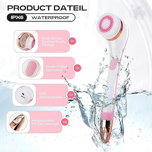 Miniatura 7 de Cepillo corporal recargable, juego de cepillos eléctricos para el cuerpo, cepillo de ducha con mango largo, cepillo giratorio con 6 cabezales