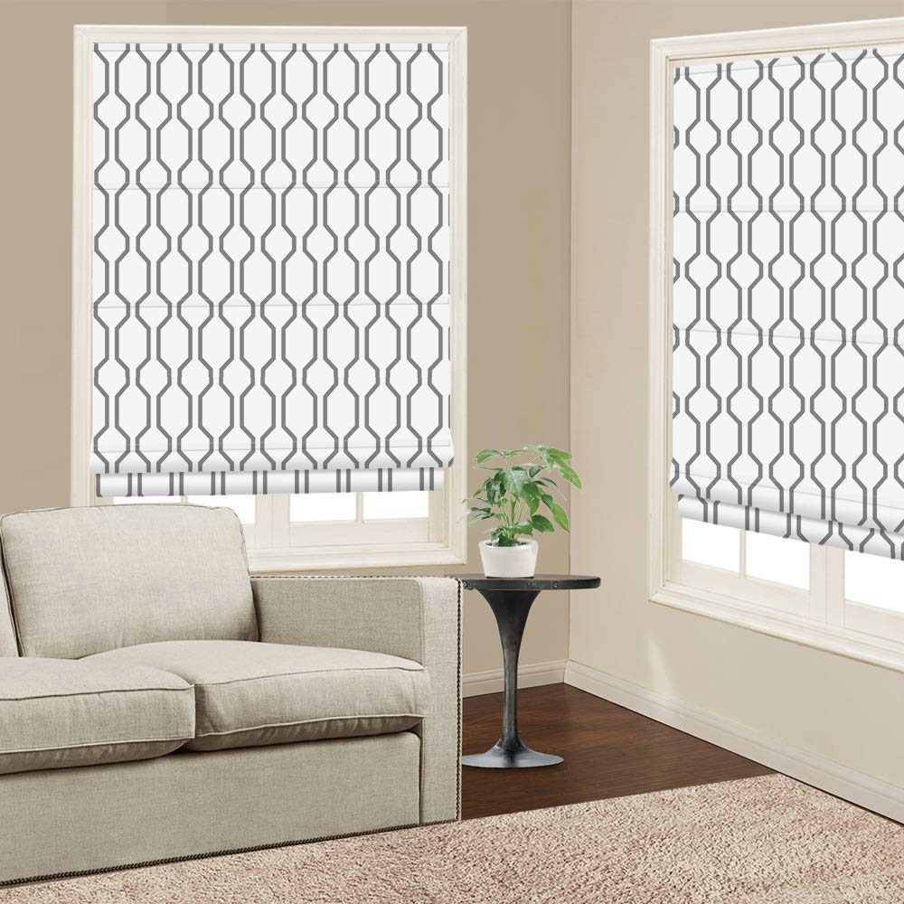 Roman Shades Window Blinds, Grey Premium Blackout Window Roman Shades, Custom Washable Fabric Geometric Roman Shades for Windows, Doors, French Doors, Kitchen Windows
