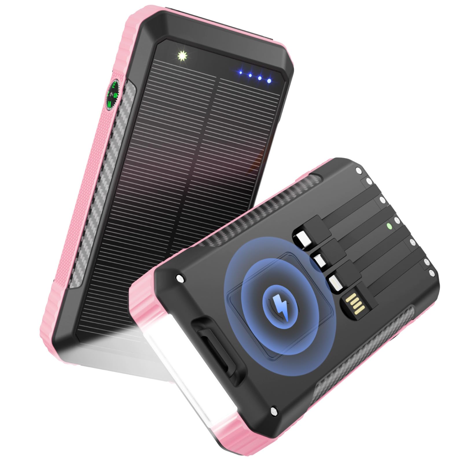 33800mAh Solar Power Bank Wireless Protable Charger, torcia elettrica, bussola, campeggio, viaggi all'aperto