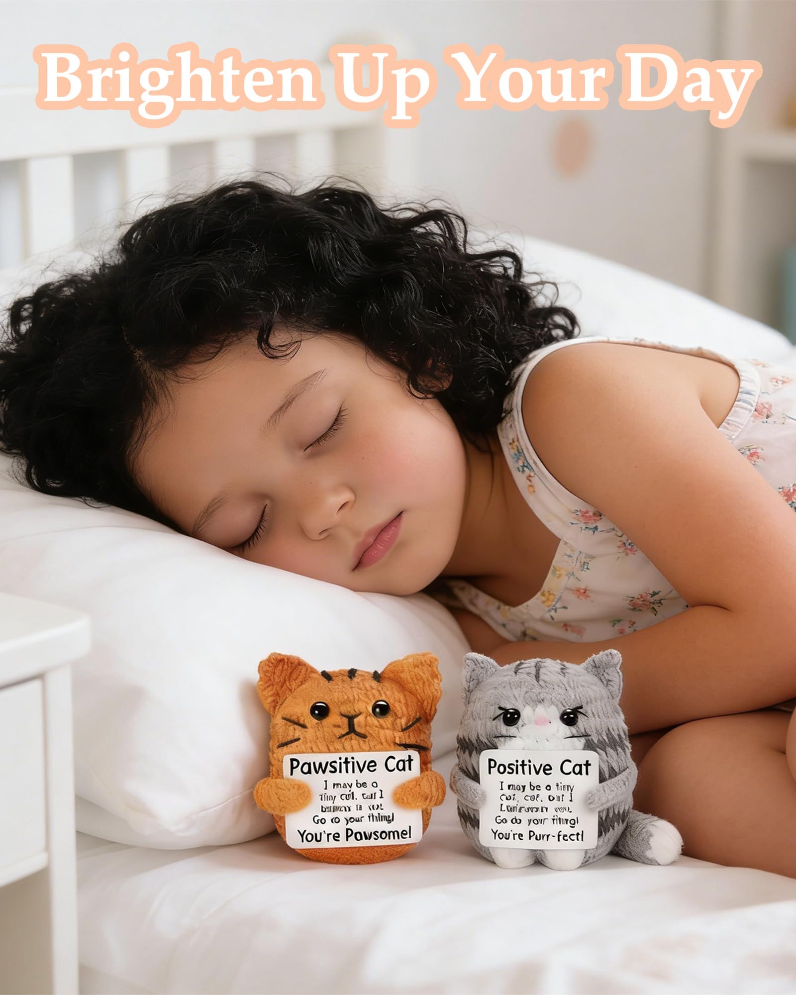Gato Positivo 2 Piezas, Amuleto de la Suerte con Tarjeta de Aliento, Apoyo Emocional, Portador de Suerte, Patata Positiva Buena Recuperación Regalos para Niños y Niñas
