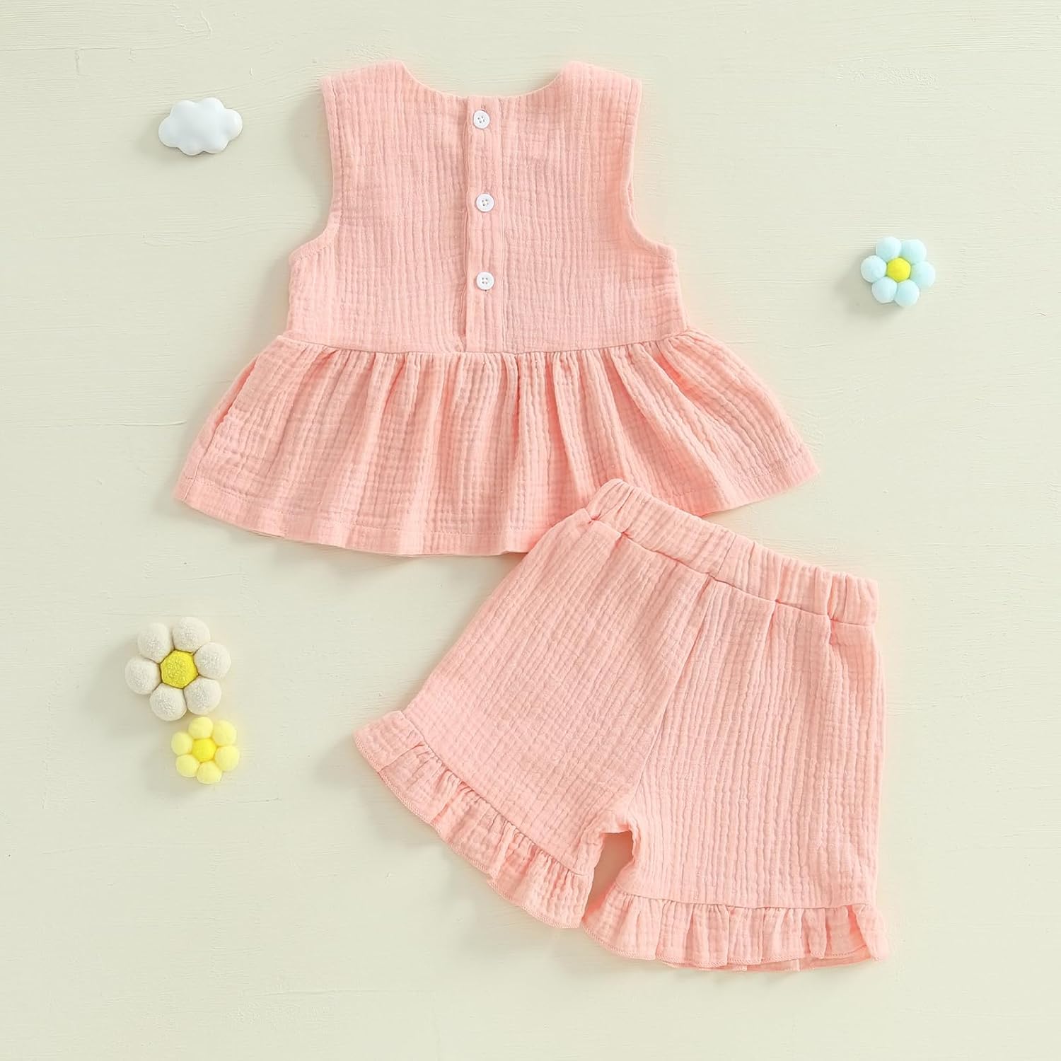 Toddler Girl Summer Outfits Solid Linen Outfit Two Bows Front Ruffle Tank Tops Shirts Shorts Cute Baby Girl Clothes - Image 5