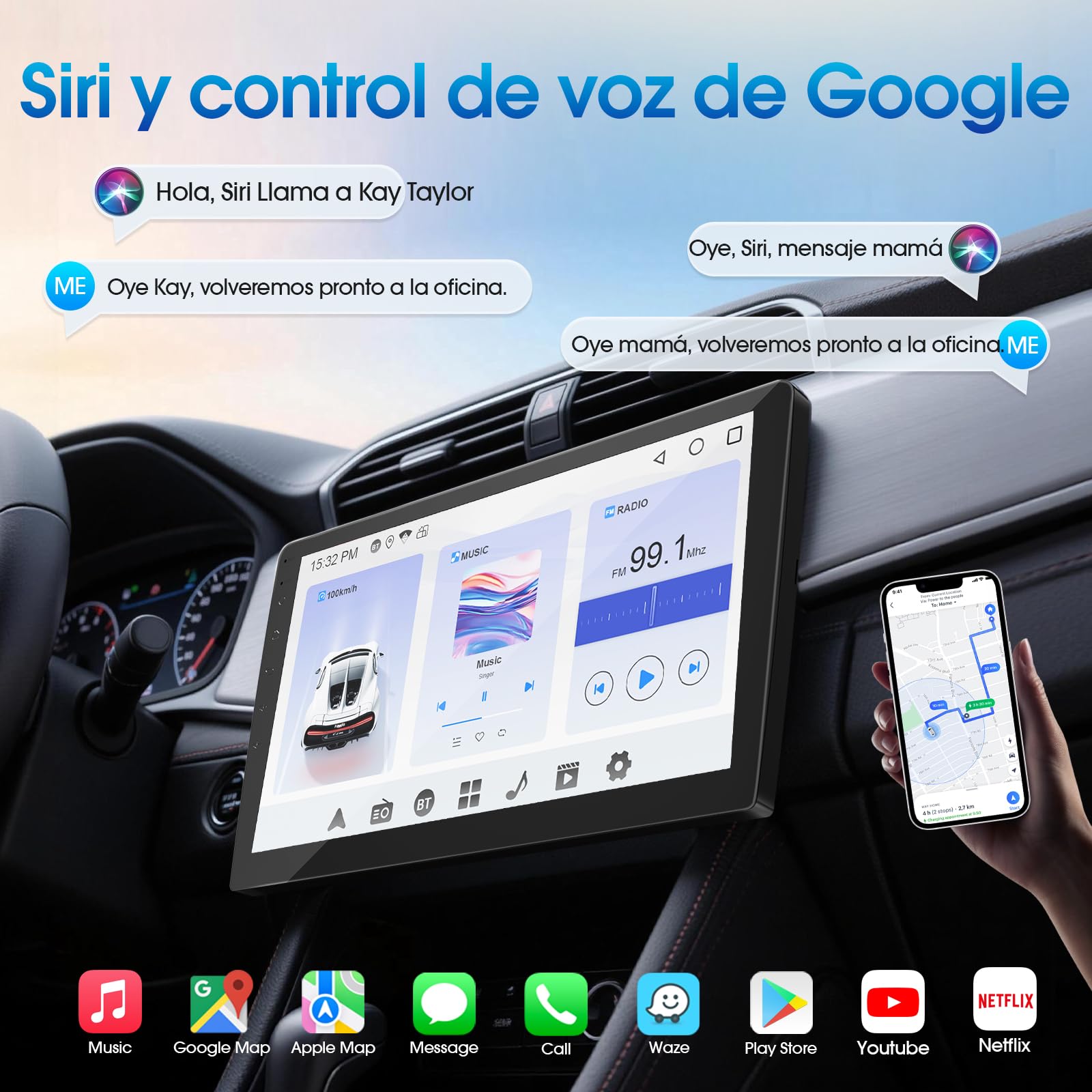 Haudio Radio para Coche 2 DIN con Apple CarPlay & Android Auto, Pantalla HD de 9 Pulgadas, Cámara de Marcha atrás HD, GPS, Control de Voz, Mirror Link, FM/Am/AUX, para Todos los Vehículos, 2+64GB