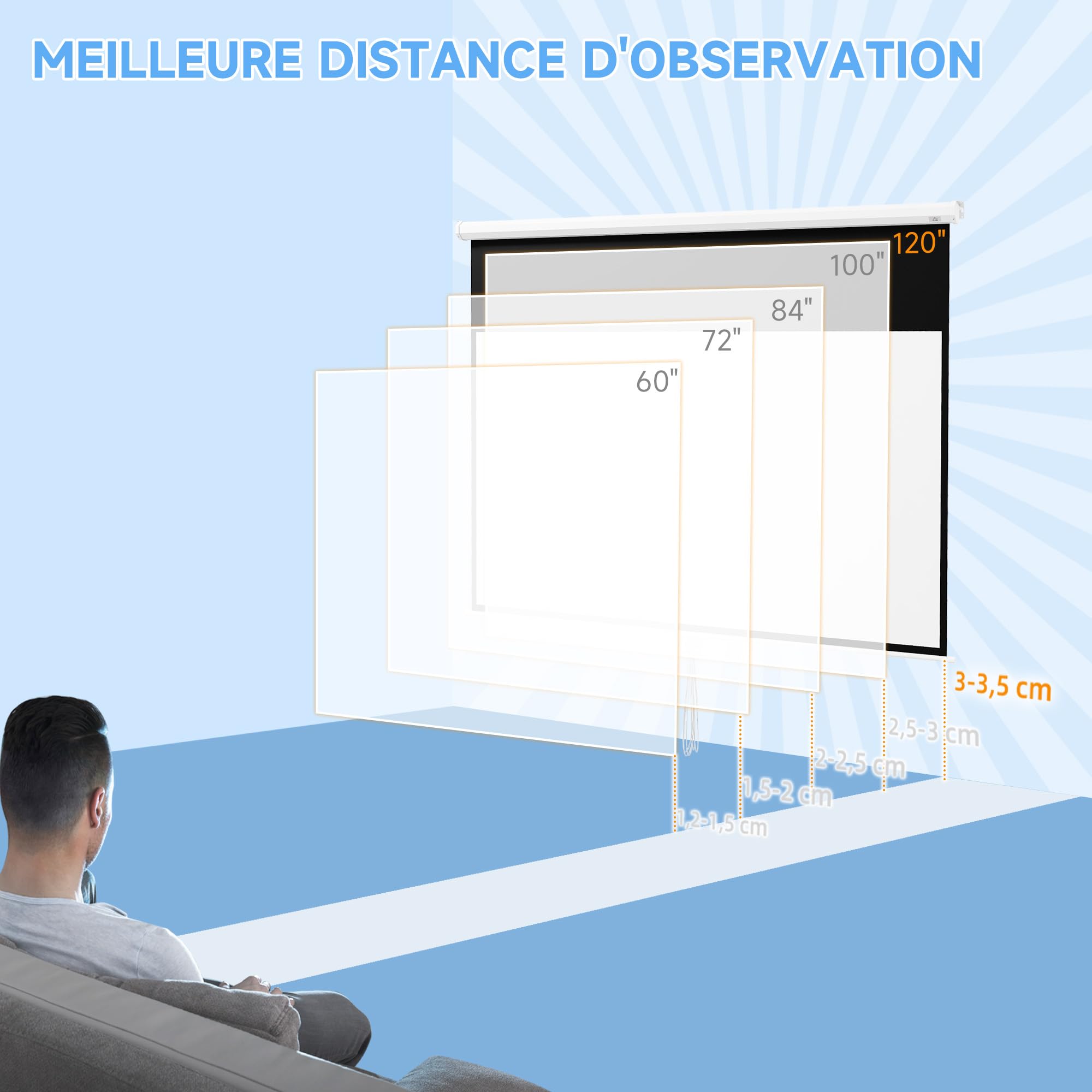 HOMCOM Écran de Projection de 120 Pouces, écran vidéoprojecteur, pour Home cinéma, 16:9 4K HD, Fixation Mur ou Plafond, 283 x 8 x 192 cm, Blanc