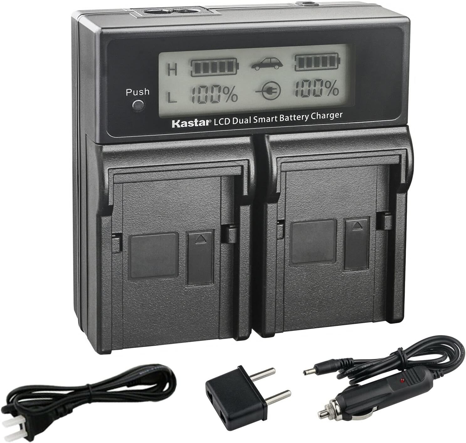 Kastar AC LCD Dual Fast Charger, Compatible with JVC BN-VC264G, BN-VC296G, AA-VC20, AA-VC20E, AA-VC20U Batteries, JVC GY-HC500 Series Camcorder, 16.8V Output, 2-Hour Charge Time