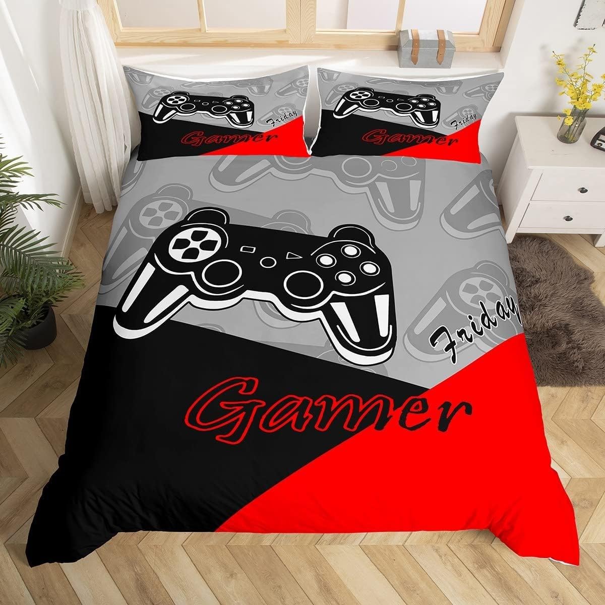 Bsyyzqc Boys Gamer Handle Single Duvet Cover Set Single Bedding Super Soft Print Microfibre, Playstation Quilt Cover With Zipper Closure And 2 Pillowcases 19"X29" For Girls