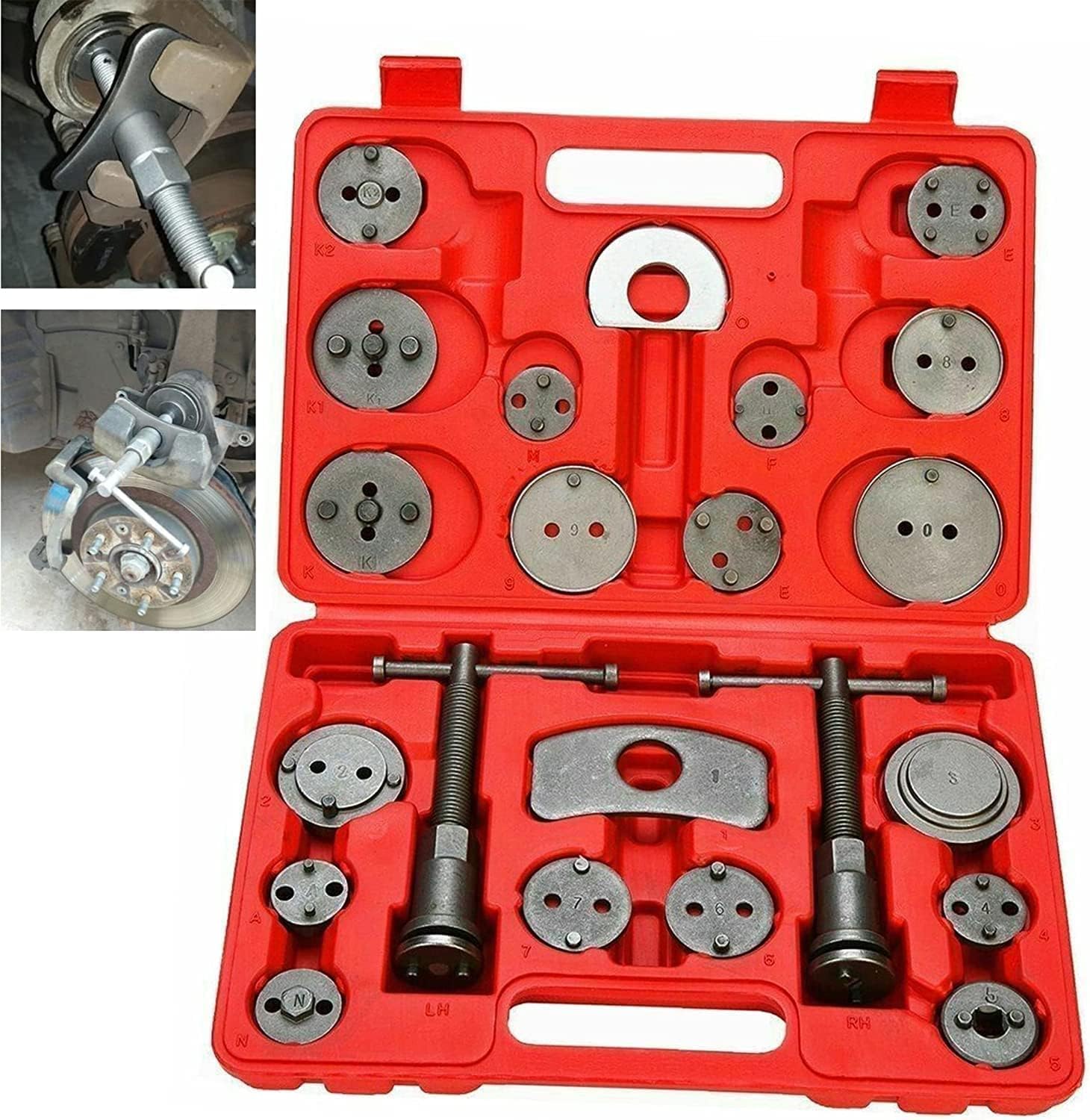 VLAND 22 PCS Set di strumenti universali per il ritorno dei pistoni dei freni dell'auto, 18 adattatori + 2 viti di pressione + 2 piastre di ritenzione