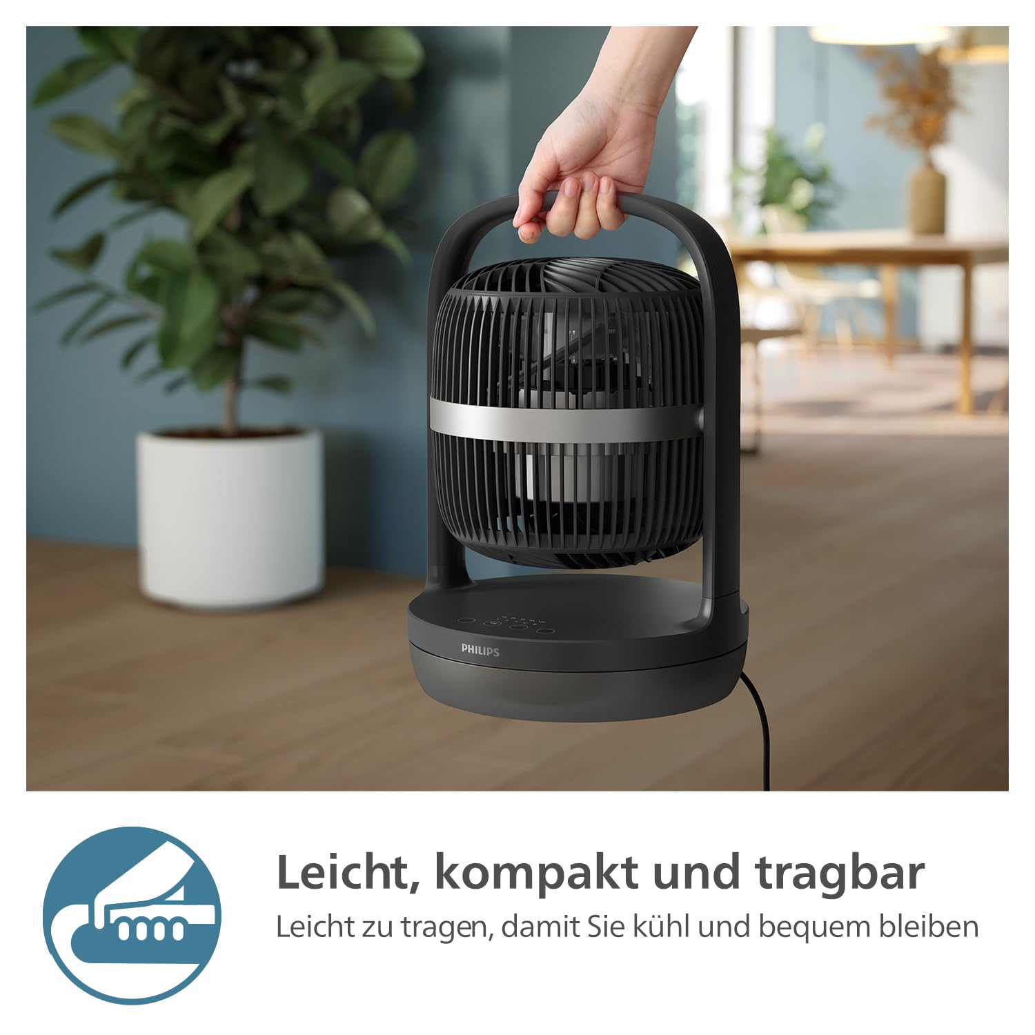 PHILIPS oszillierender Tischventilator Serie 3000, SilentWings-Technologie 23 dB, Neigung 180°, Timer, schwarz CX3050/01