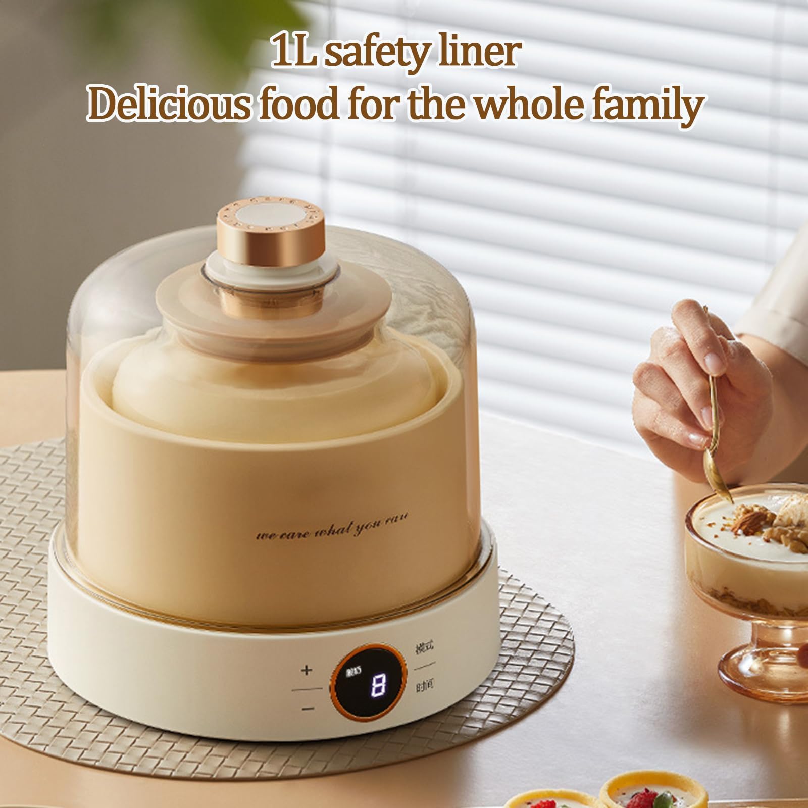 W pełni automatyczny jogurtownik 1L z timerem | Fermentacja 360°, panel dotykowy LED, z precyzyjną kontrolą czasu i temperatury, łatwy w użyciu i czyszczeniu do domowego