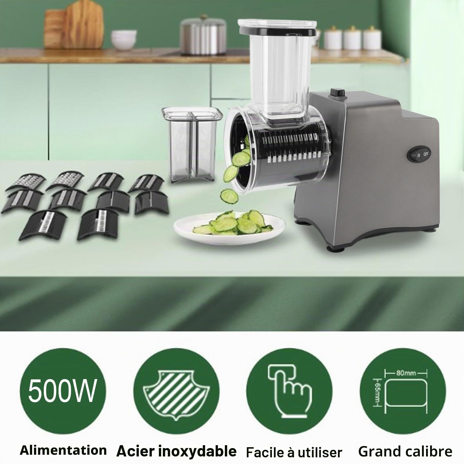 Légumes électrique 500W avec 5 Paires de Lames, Râpe à Fromage électrique Multifonctionnelle, Machine à Salade pour Fruits et Légumes