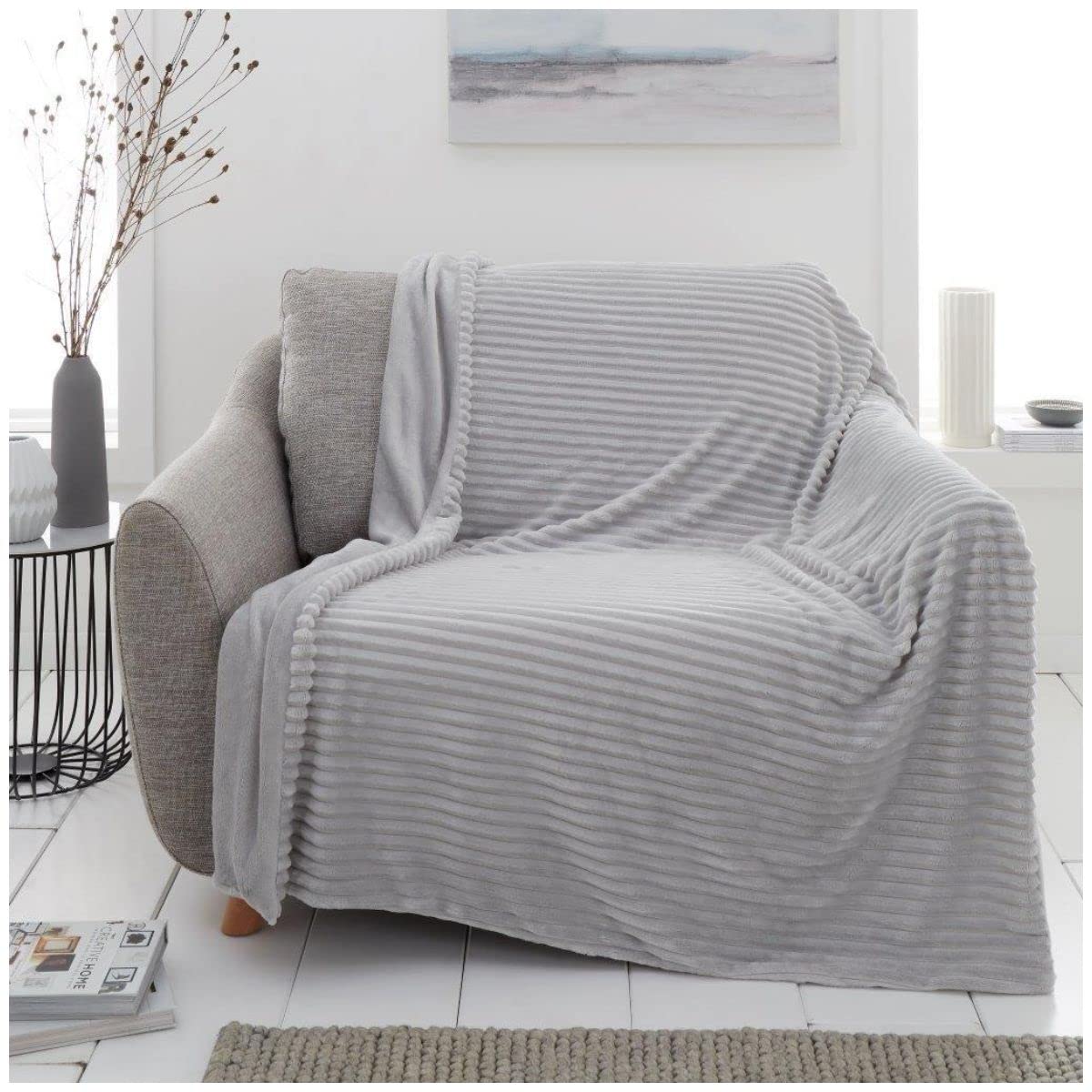 GC GAVENO CAVAILIA Teddy Throw Blankets For Bed OR Sofa, Comfortable Warm Cosy Fluffy Throws, Snuggle Cuddle Cosy Blanket 200X240, Silver